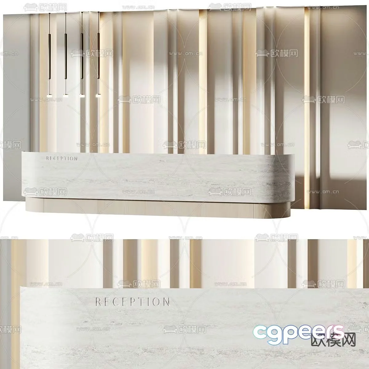 Reception desk information desk image wall 3d model