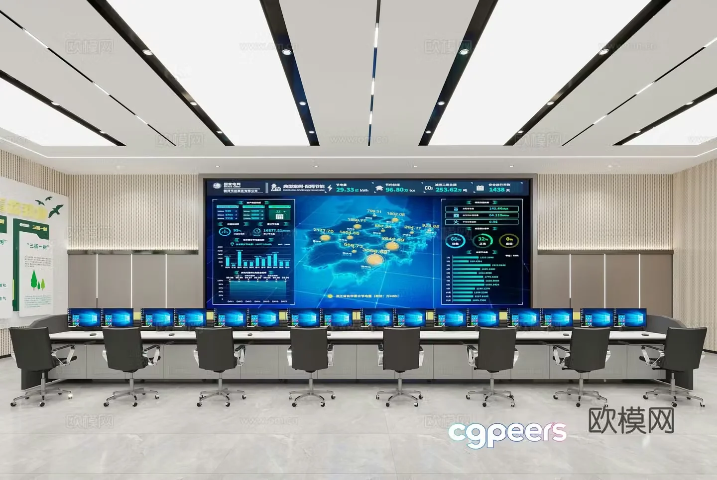 Monitoring display electrical appliances monitoring room command room 3d model