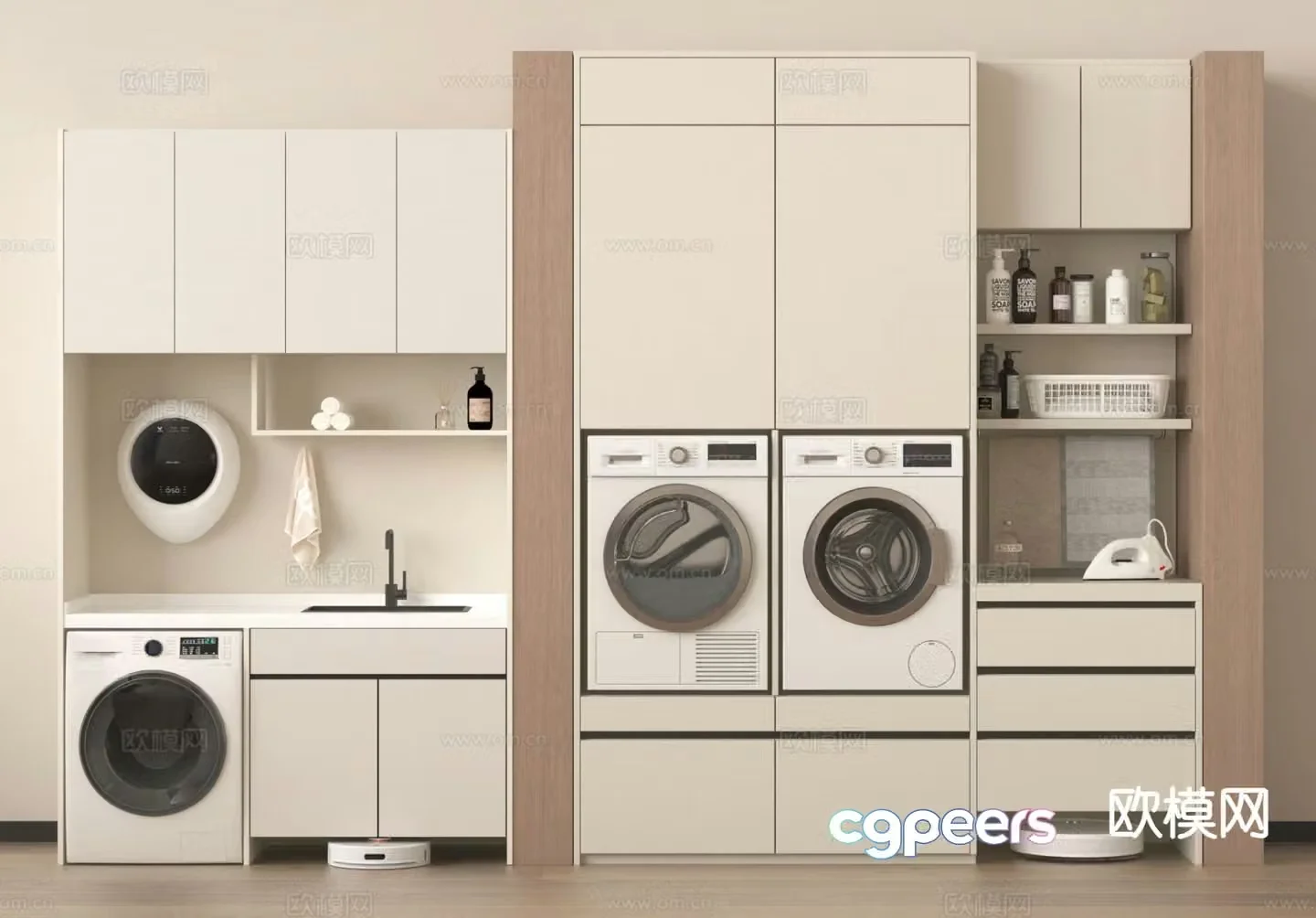 Modern balcony cabinet washing machine cabinet 3d model