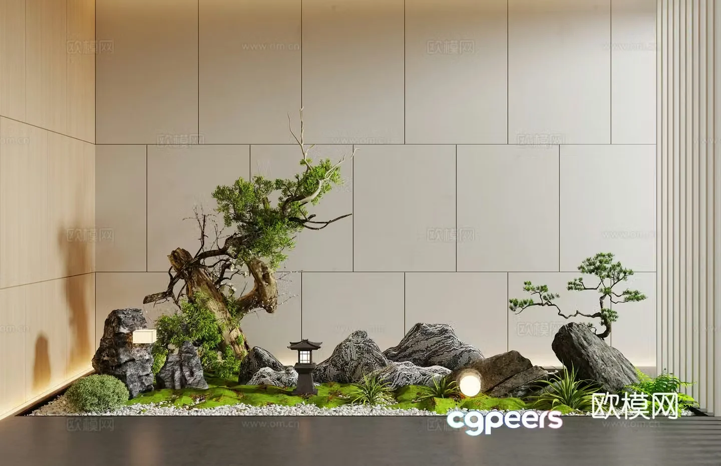 New Chinese-style interior landscape landscaping 3D model