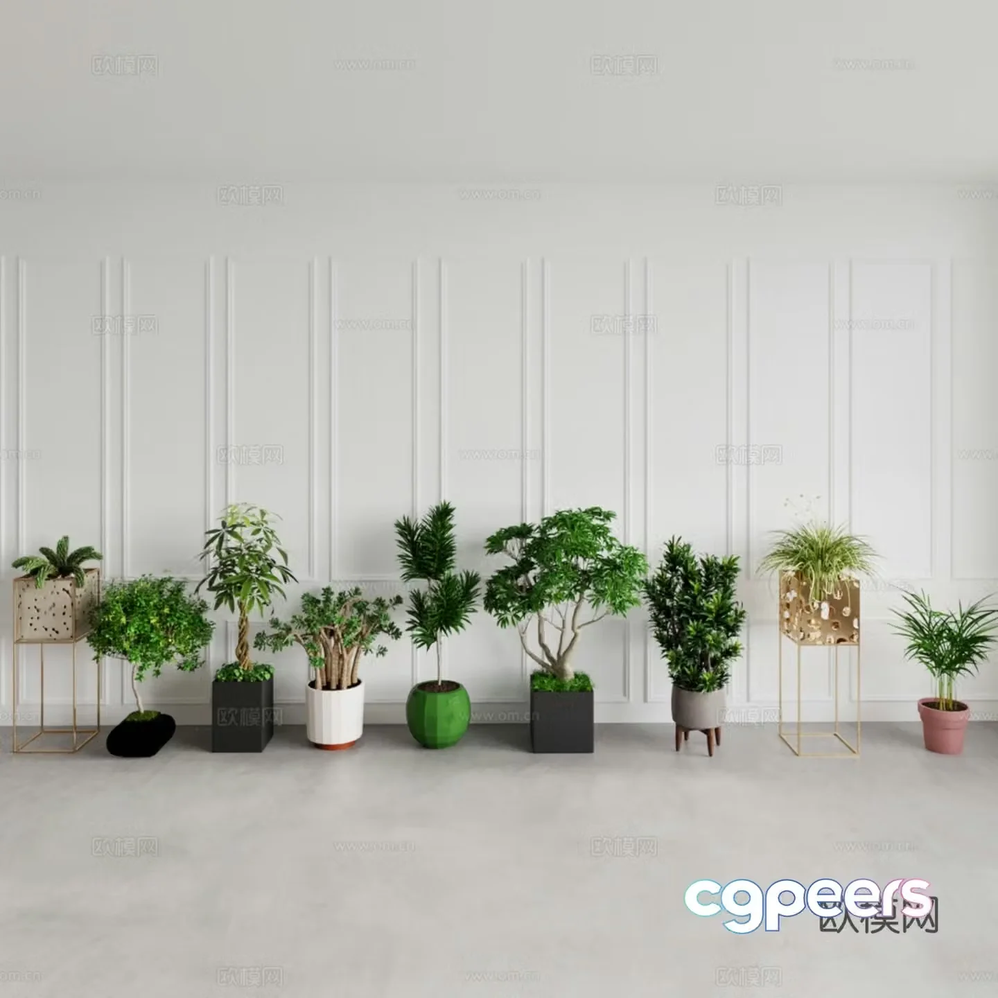Golden shelf potted plant flowerpot potted plant 3d model