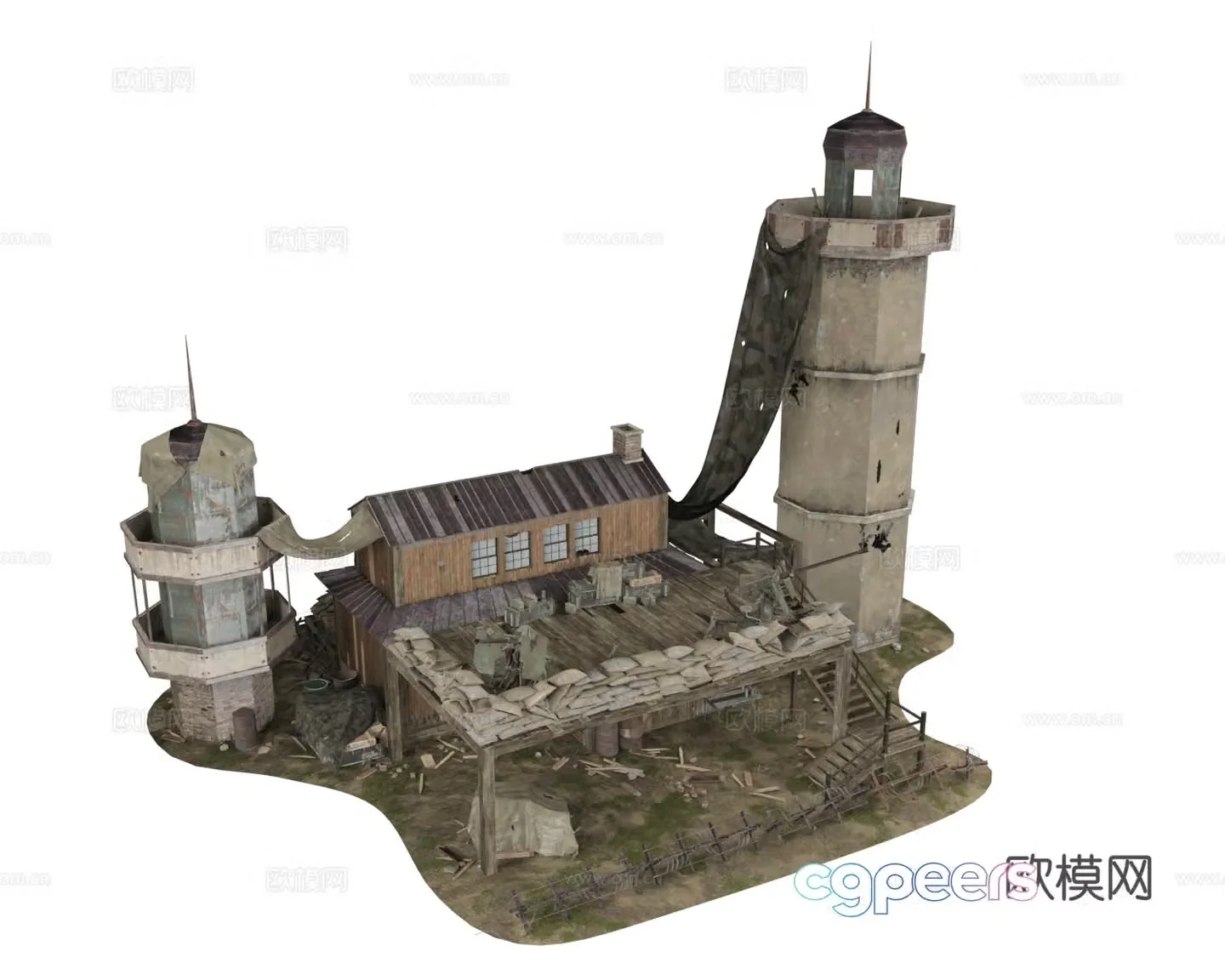 Farmhouse building with tower Defensive position Farmhouse position building Small bunker position Base 3d model