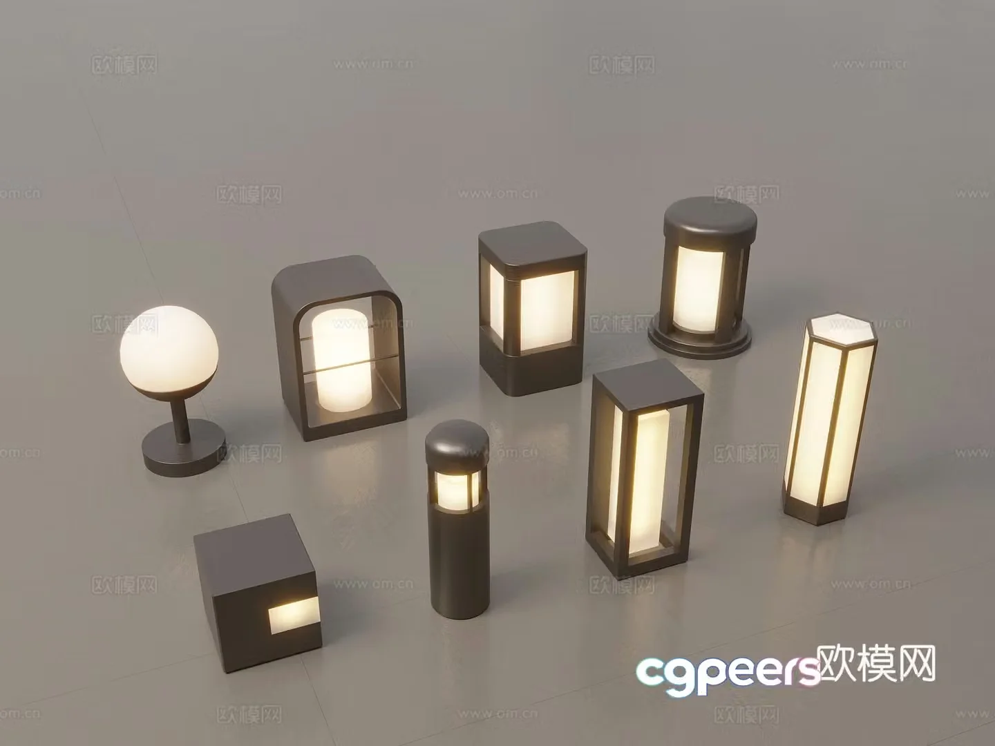 Modern Chinese landscape lights lawn lights garden lights outdoor light combination 3D model