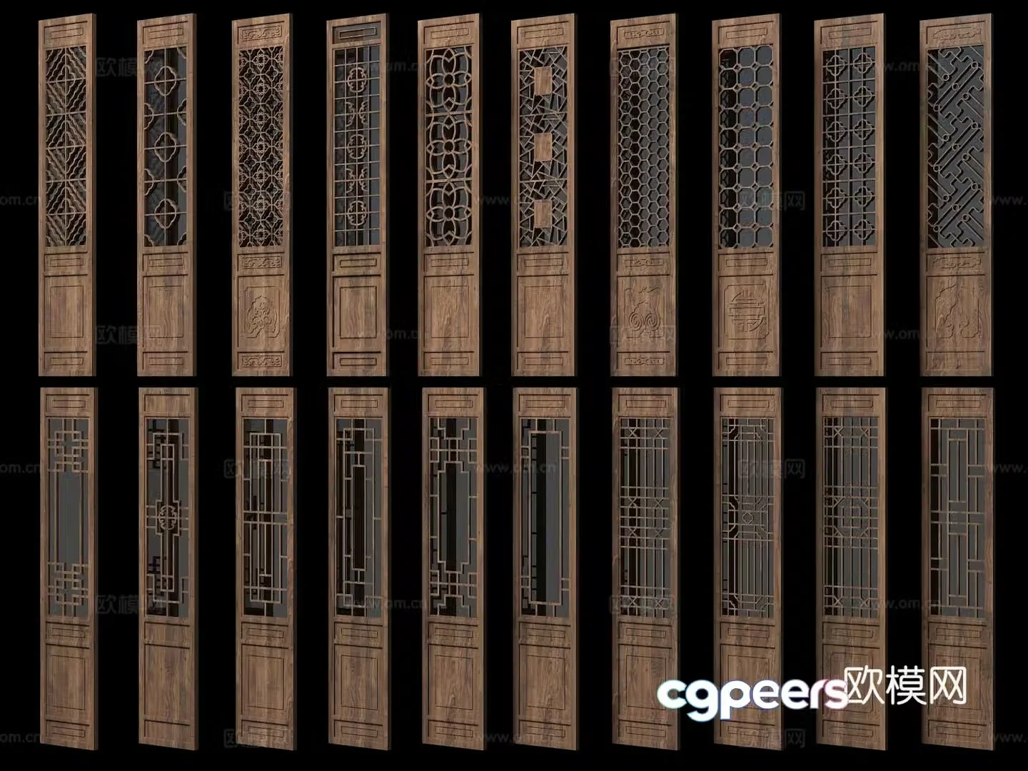 Chinese style doors and windows ancient building doors lattice doors antique wooden doors solid wood grids carved doors hollow flower 3D model