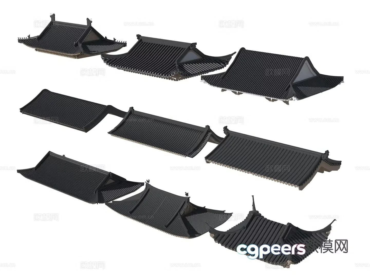 Chinese eaves ancient building roof roof style traditional building roof hexagonal roof Han roof volume 3d model