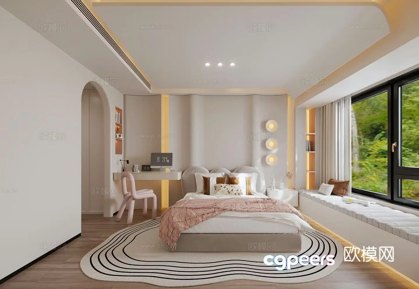 Daughter room Cream style children’s room Children’s study desk Modern children’s room Daughter bed Cream 3d model