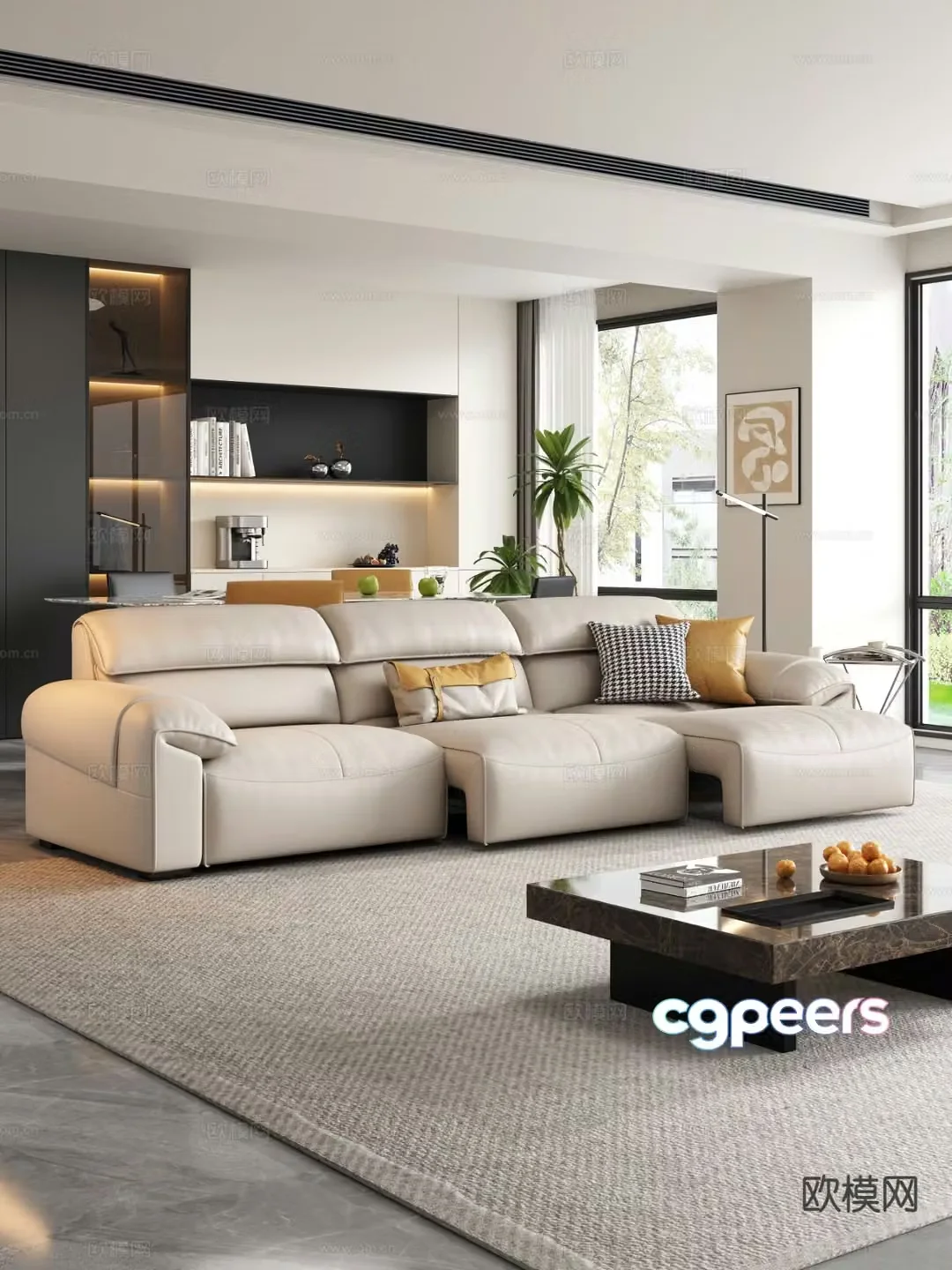 Modern three-person sofa functional sofa electric sofa 3d model