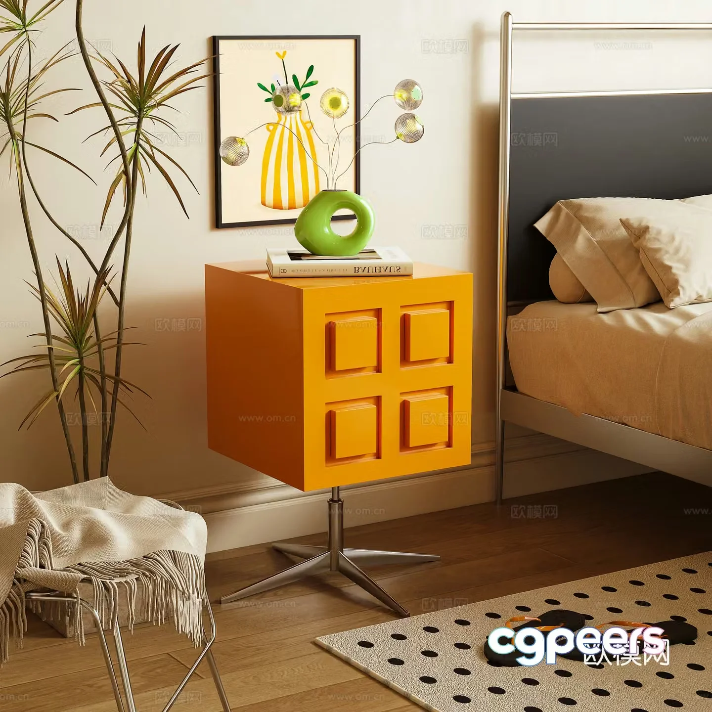 Modern bedside table side cabinet dopamine 3D model