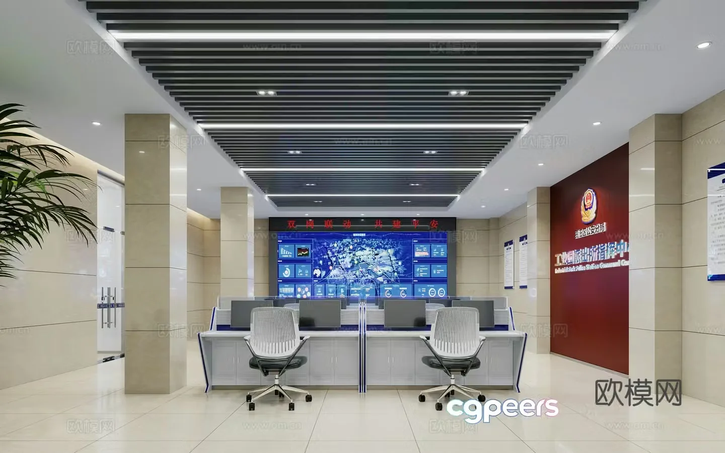 Modern monitoring room 3d model