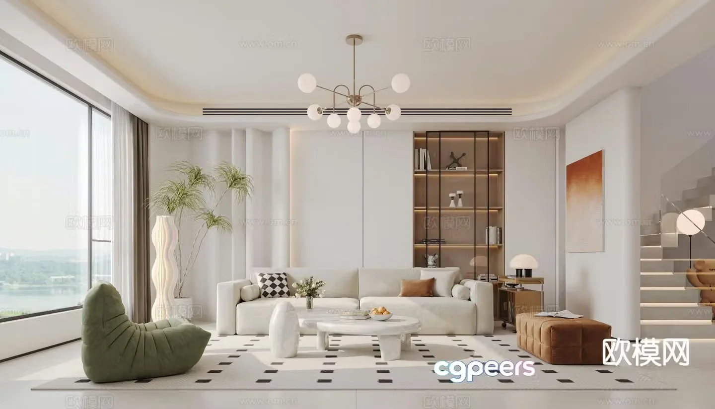 Cream style living room 3d model