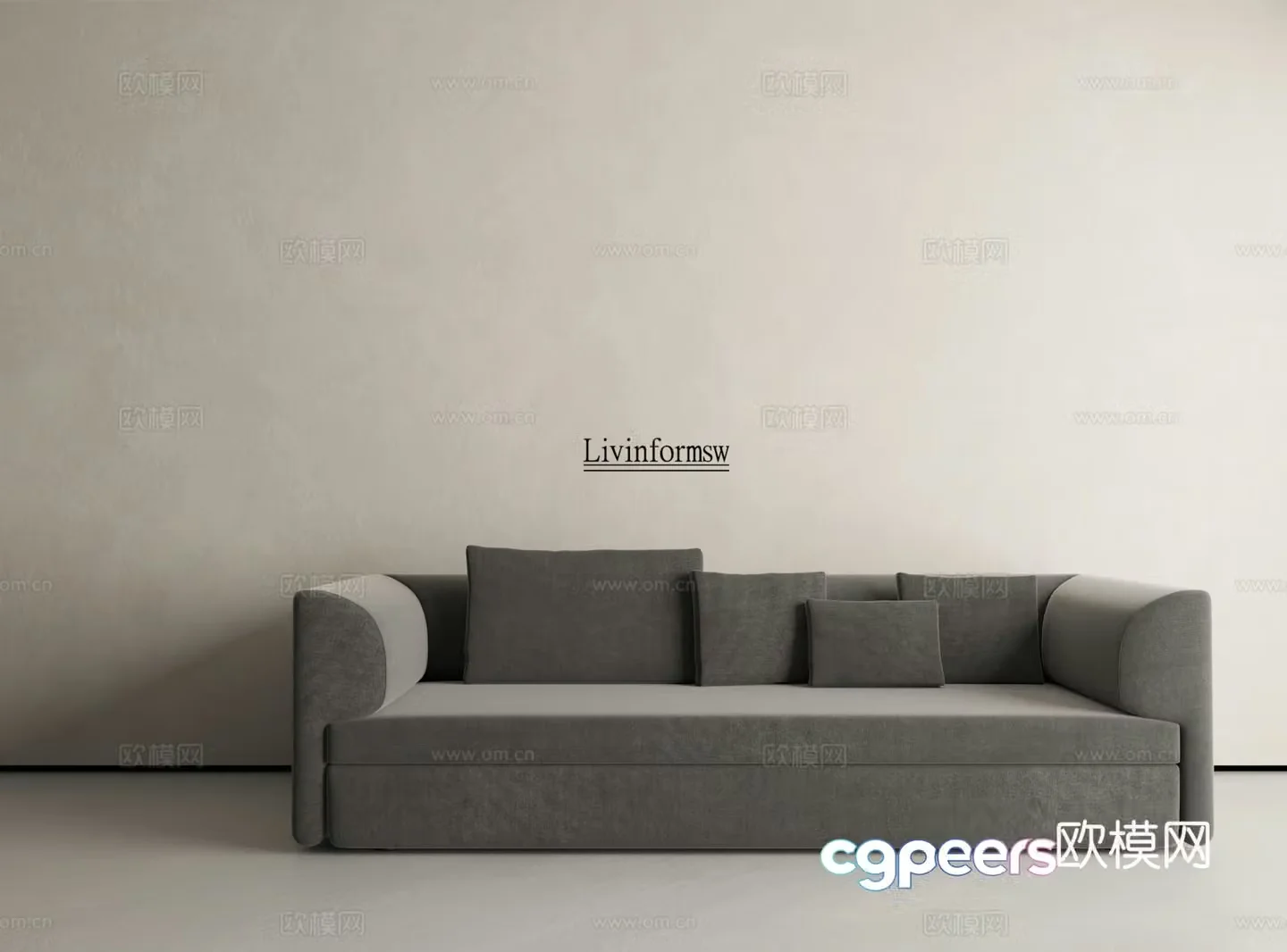 Livinforms three-person sofa straight-row sofa 3D model