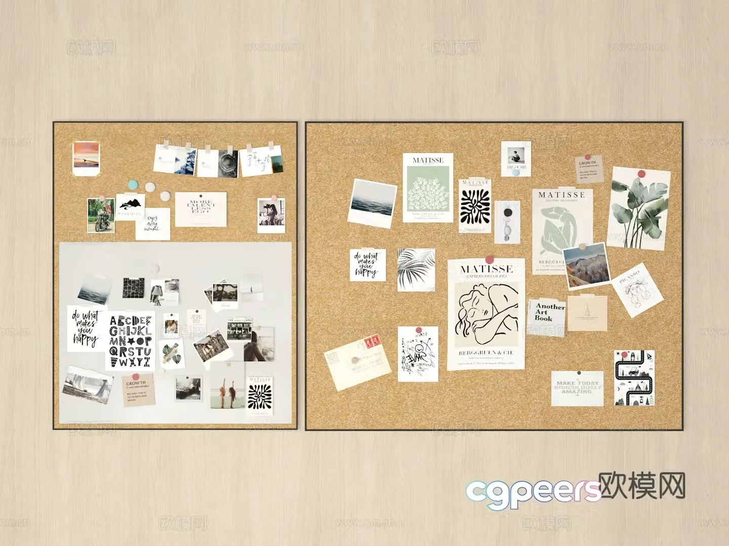 Modern note board cork board photo wall 3d model