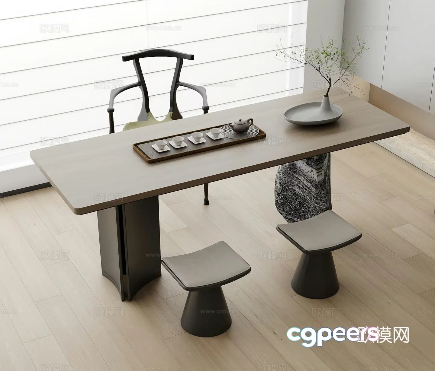 New Chinese dining table and chair 3D model
