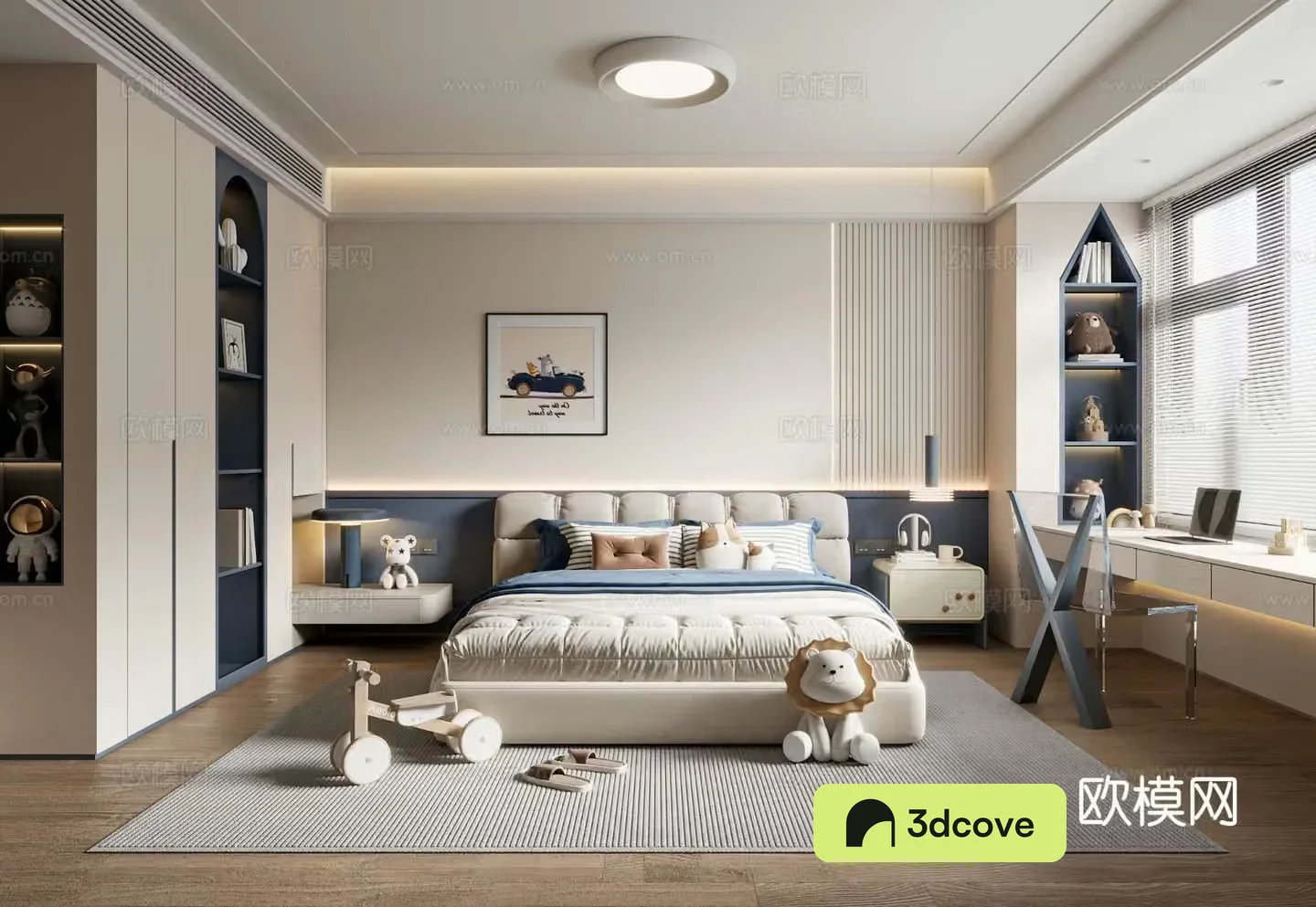 Creamy children’s room boy’s room children’s double bed children’s wardrobe children’s desk and chair