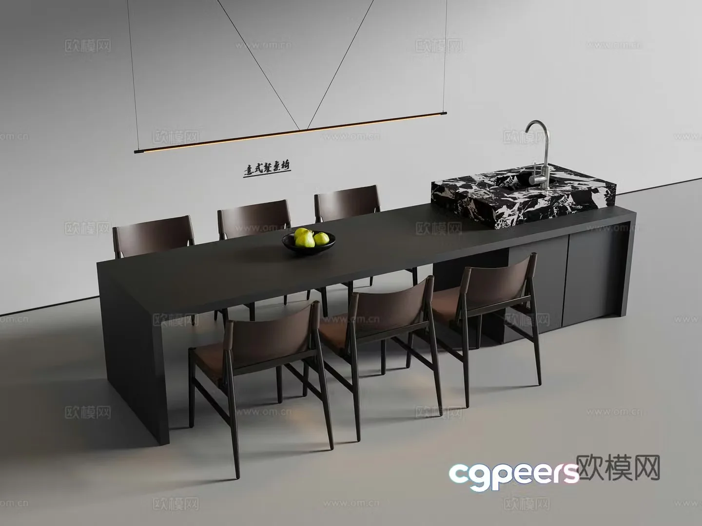 Modern Italian dining table and chairs Island dining table and chairs 3D model