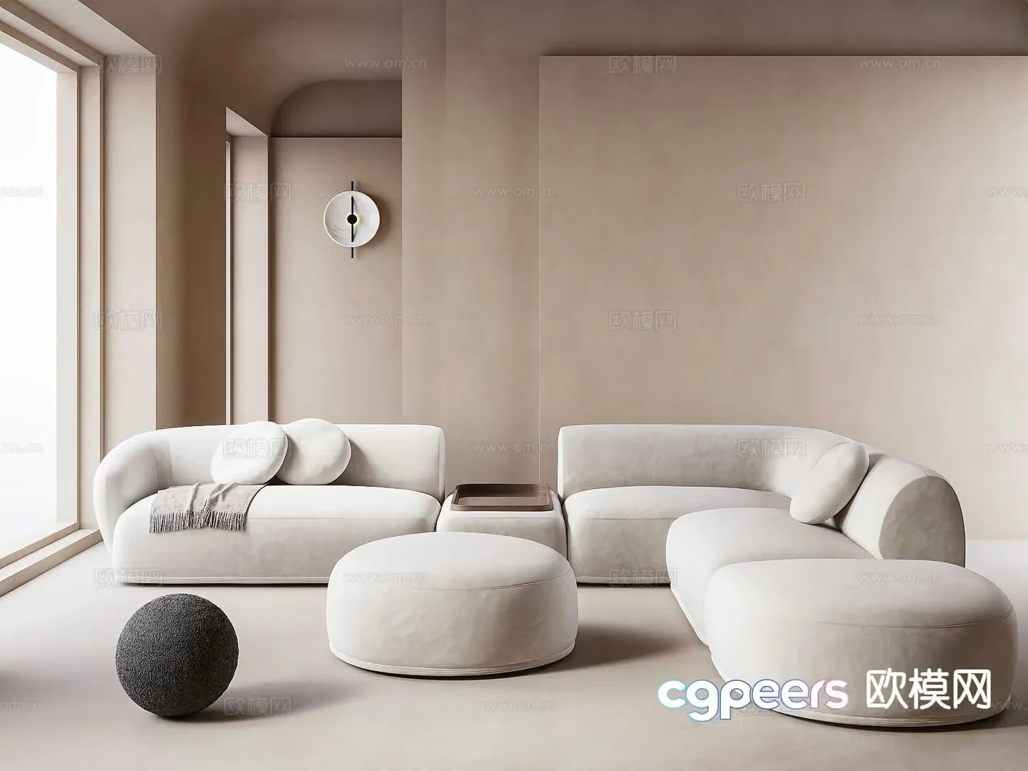 Modern corner sofa multi-person sofa fabric sofa 3d model