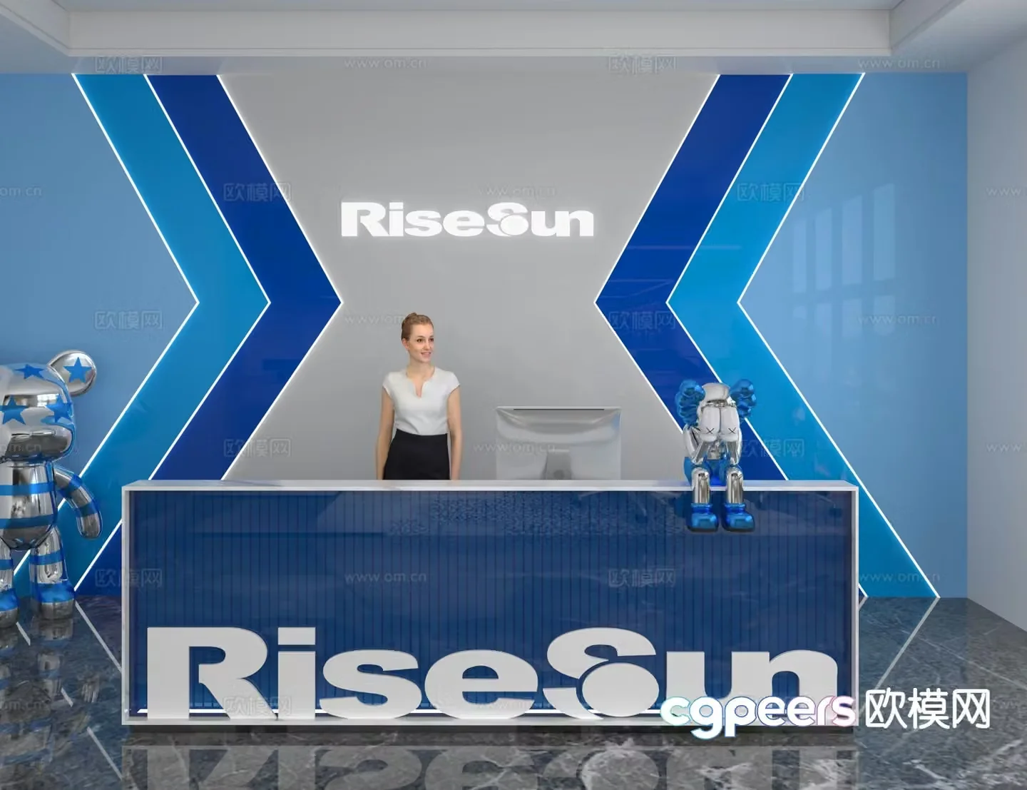 Modern front desk reception desk information desk office background 3d model