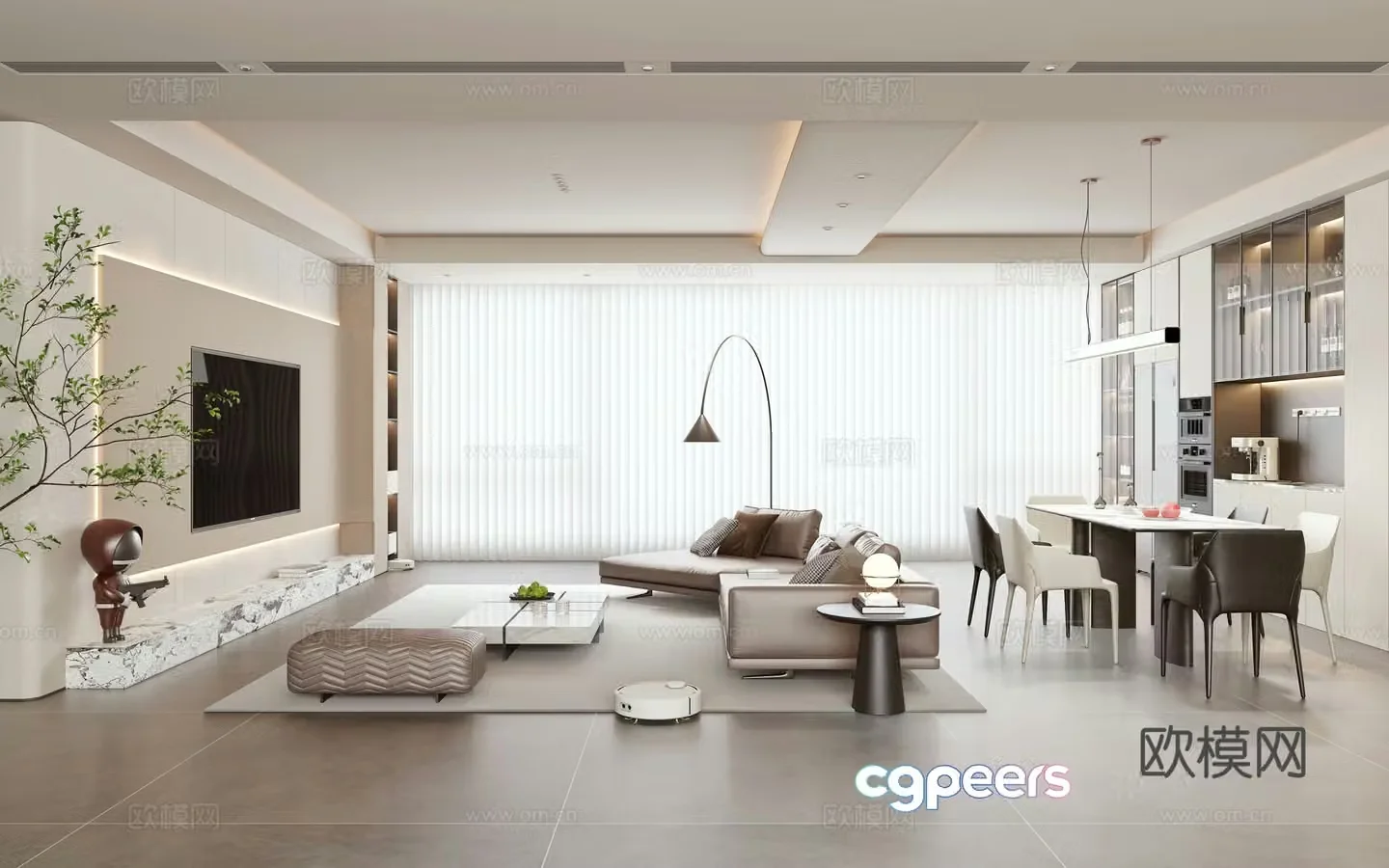 Creamy living room 3d model