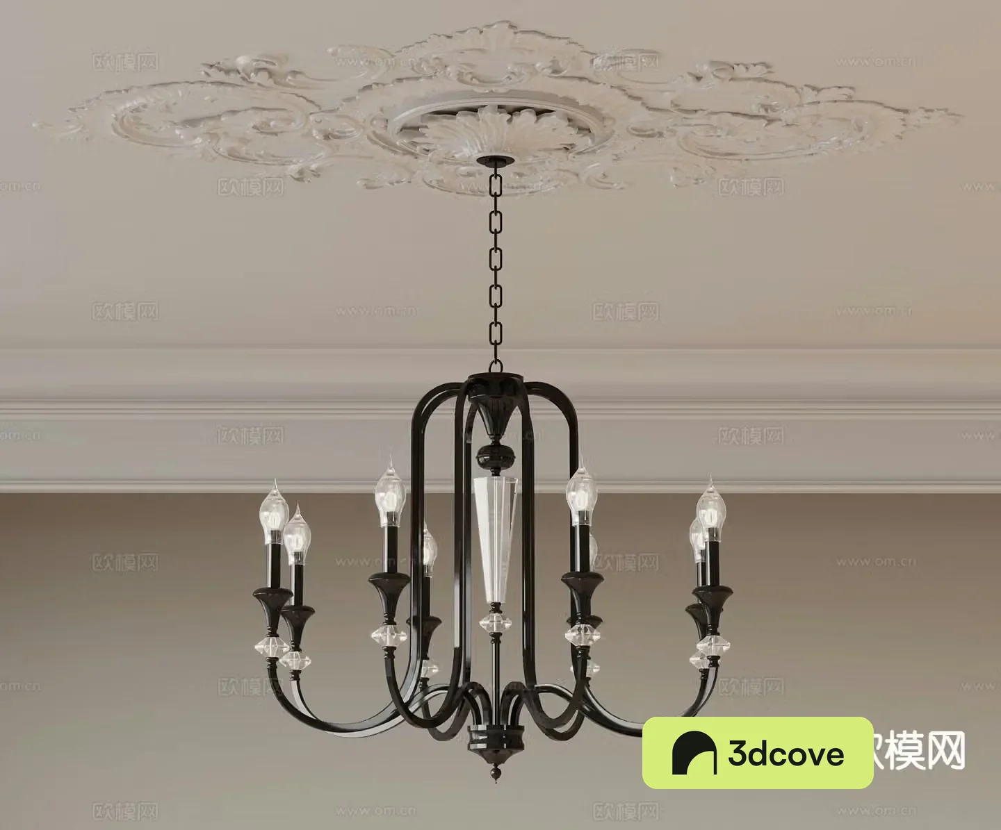 French multi-head chandelier 3d