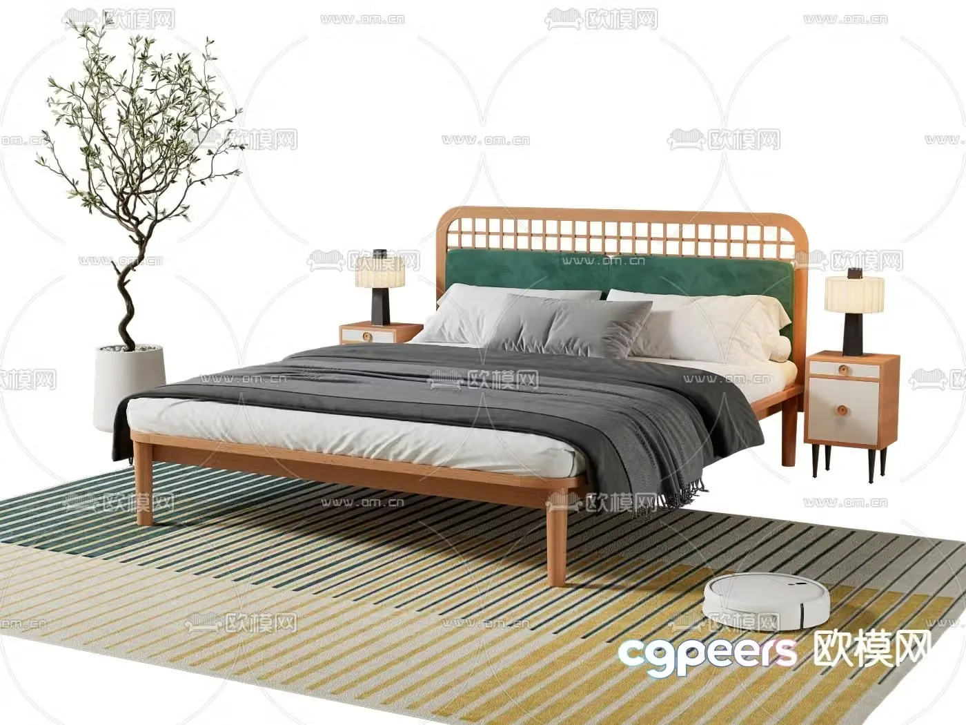 New Chinese style double bed 3d model