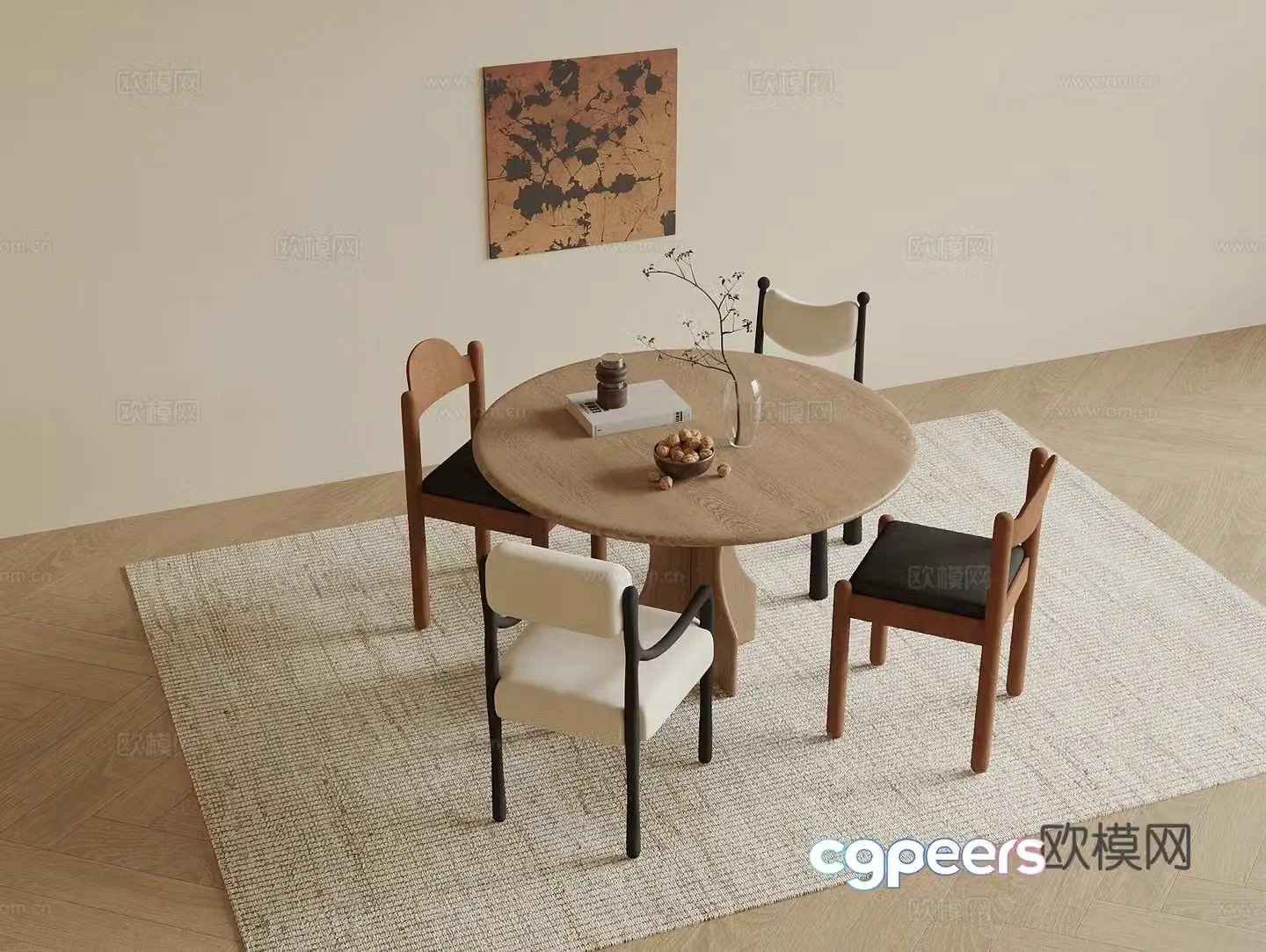 Mesoavenly wasabi round dining table and chairs Wasabi round dining table and chair combination Mesoavenly wasabi round dining table and chair set 3D model