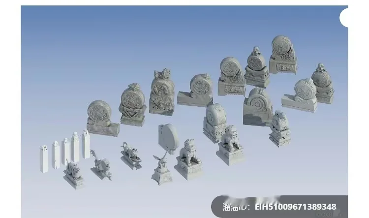 A Collection Of Gray Stone Statues 3D Model – 494 – VRAY Render