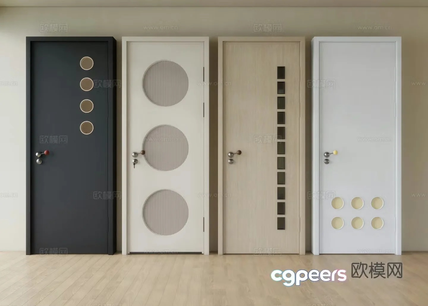 Modern single-open door children’s room door wooden door 3d model