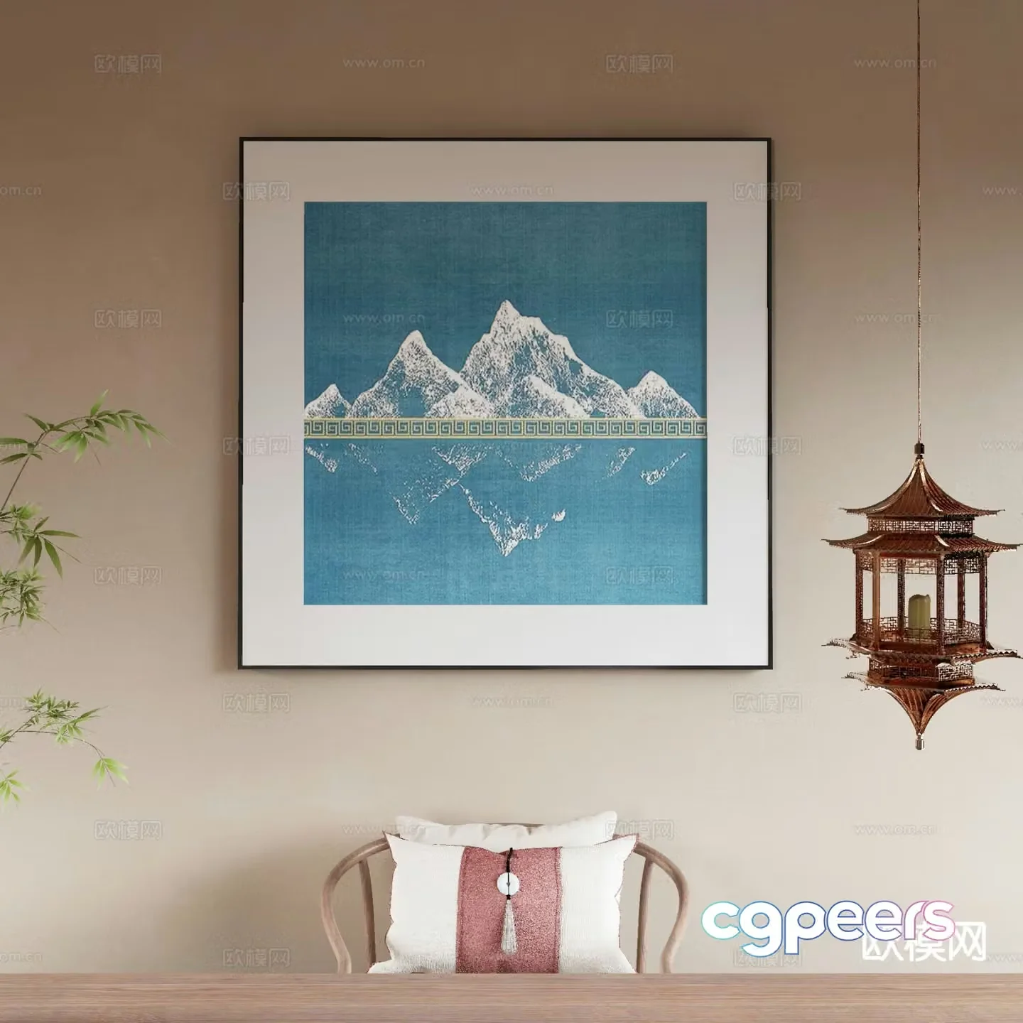 New Chinese style landscape painting decorative painting 3D model