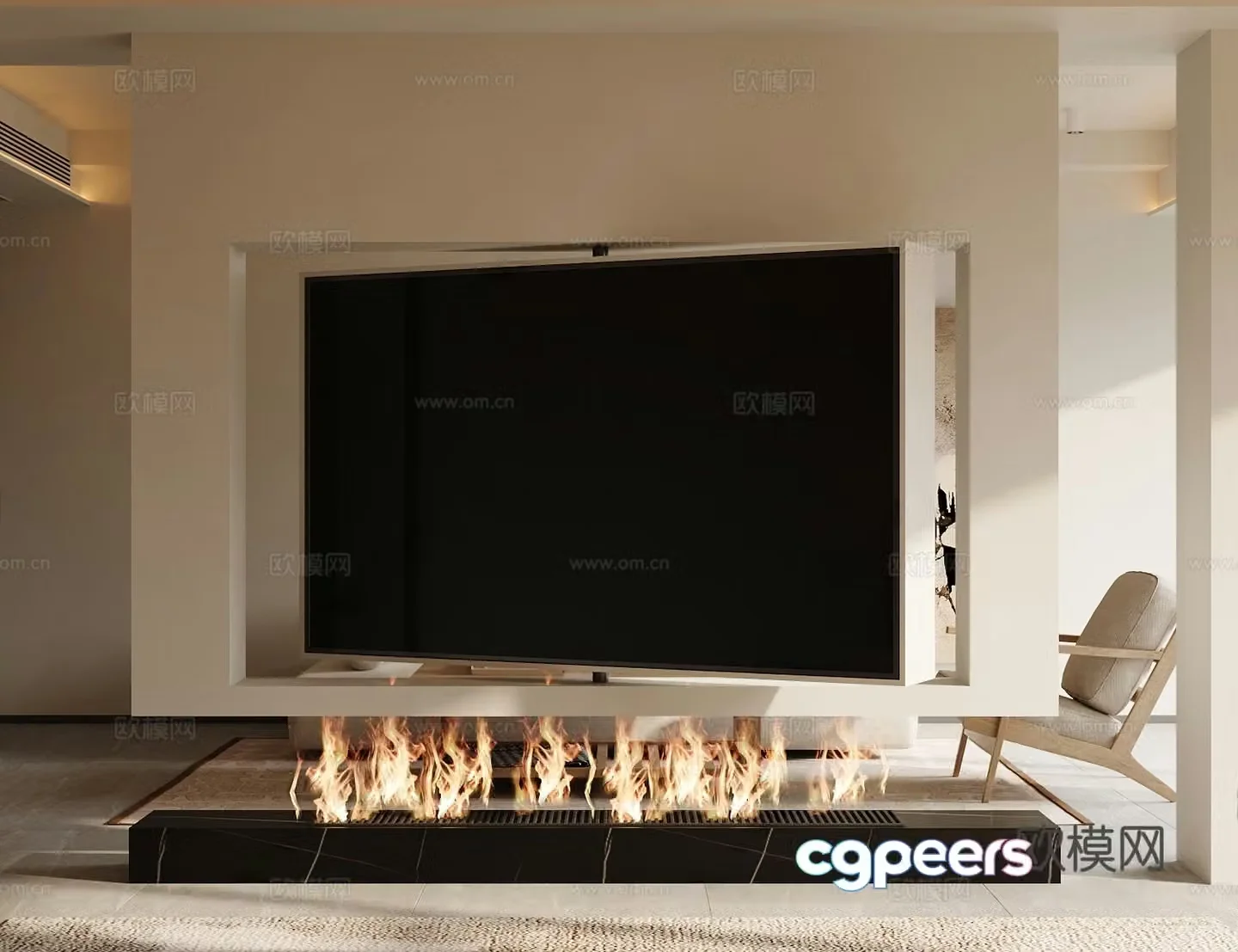 Modern minimalist living room modern TV background wall rotating TV TV background partition 3d model