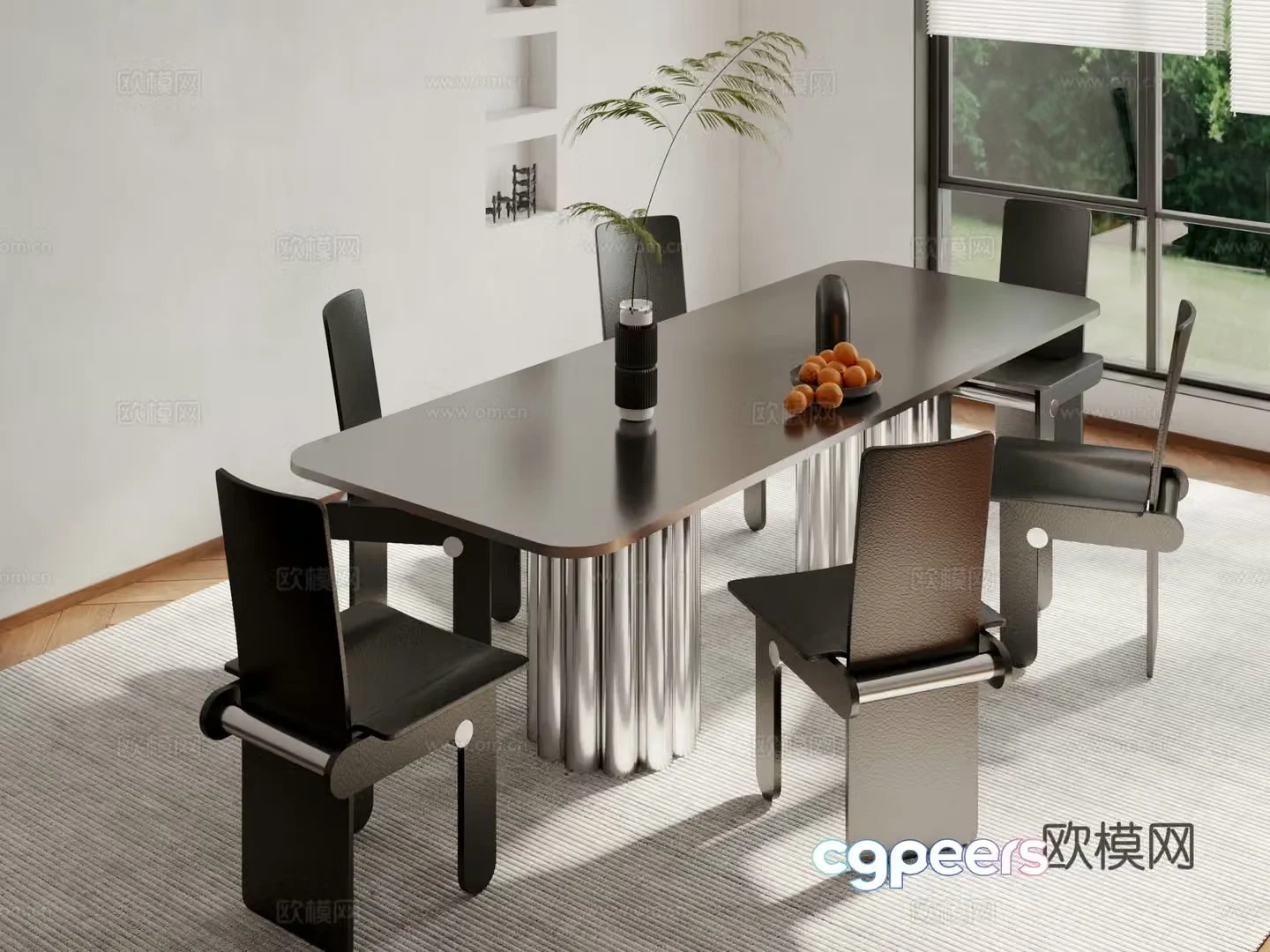 Modern dining table and chairs 3d model