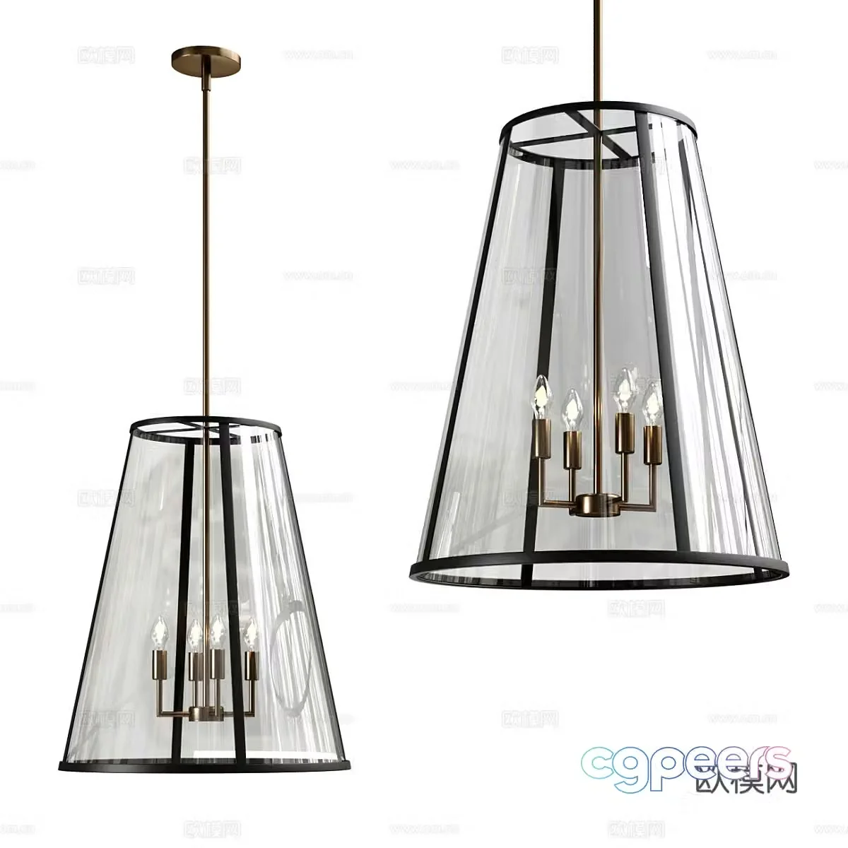 New Chinese Manor Outdoor Conical Chandelier 3D Model