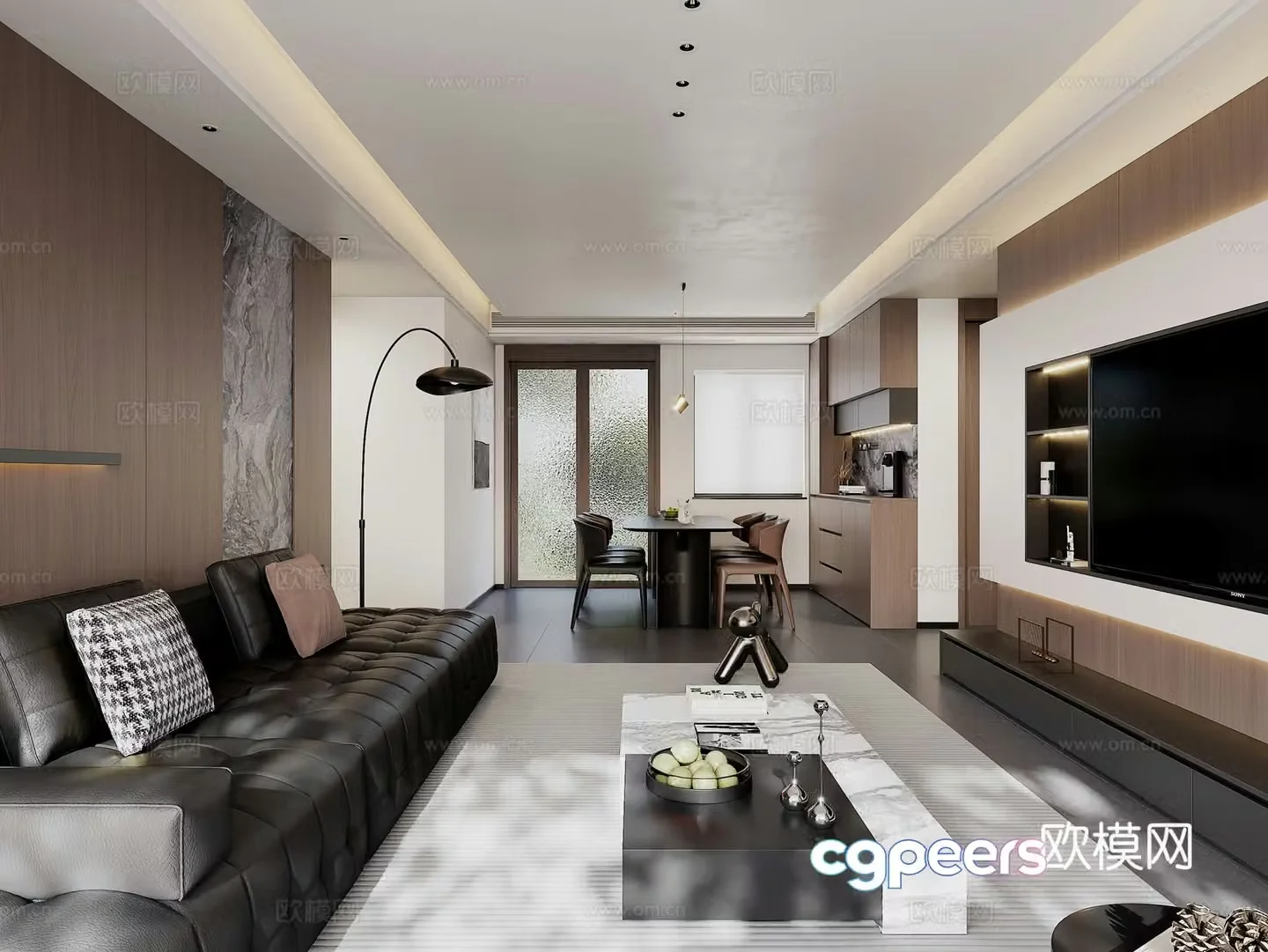 Modern Italian dining room TV balcony cabinet background wall sofa dining table combination sideboard 3D model