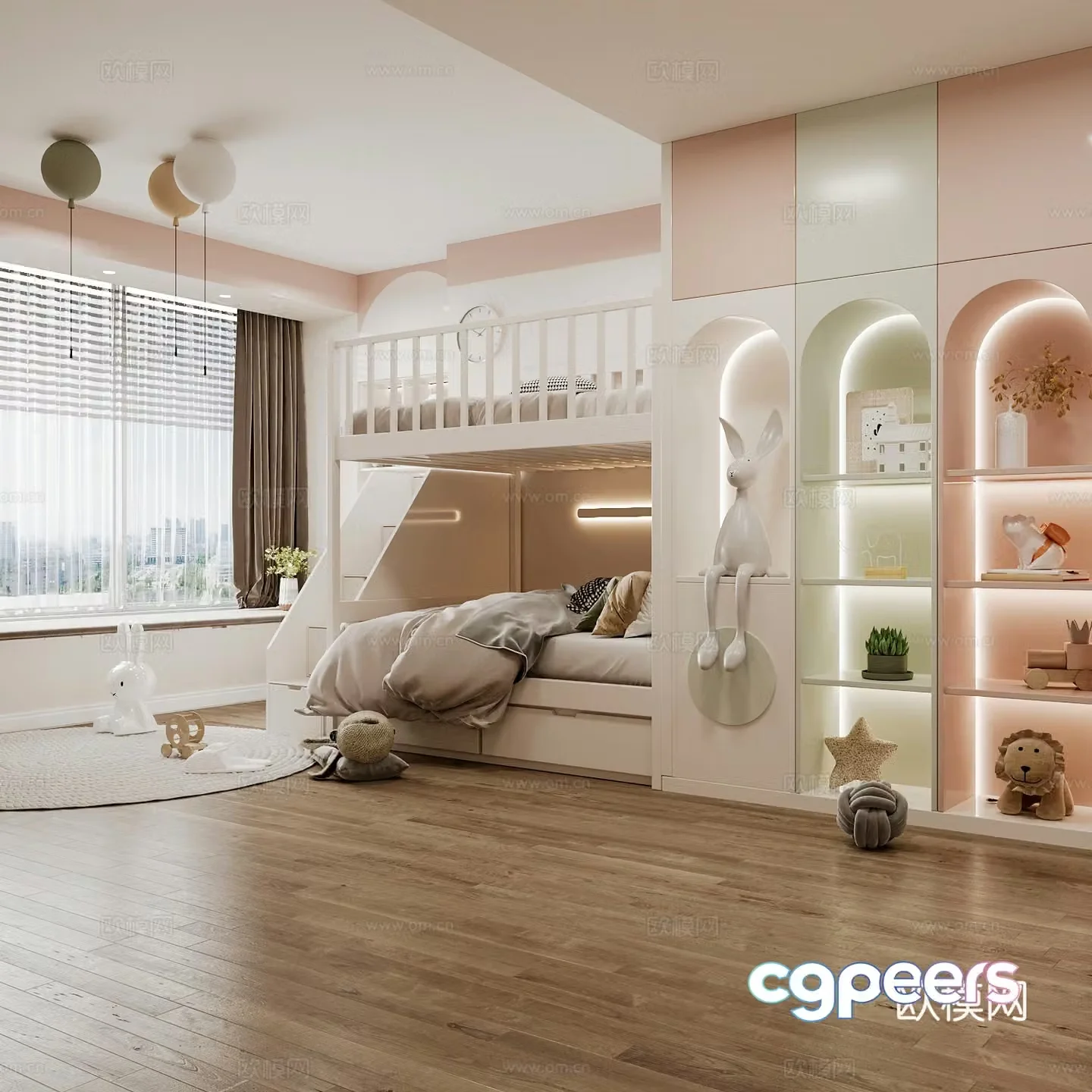 Modern children’s room boy’s room girl’s room children’s bed children’s wardrobe children’s desk 3d model