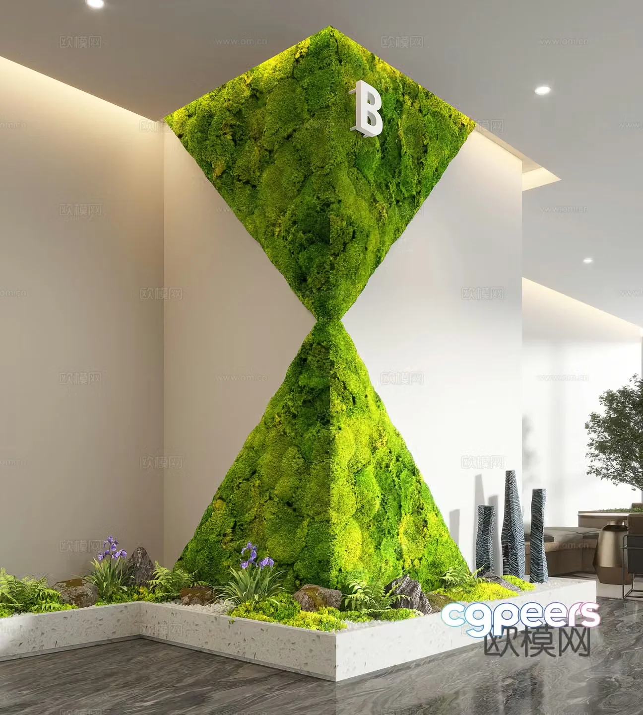 Modern interior landscape landscaping moss landscape plant wall immortal moss wall 3d model