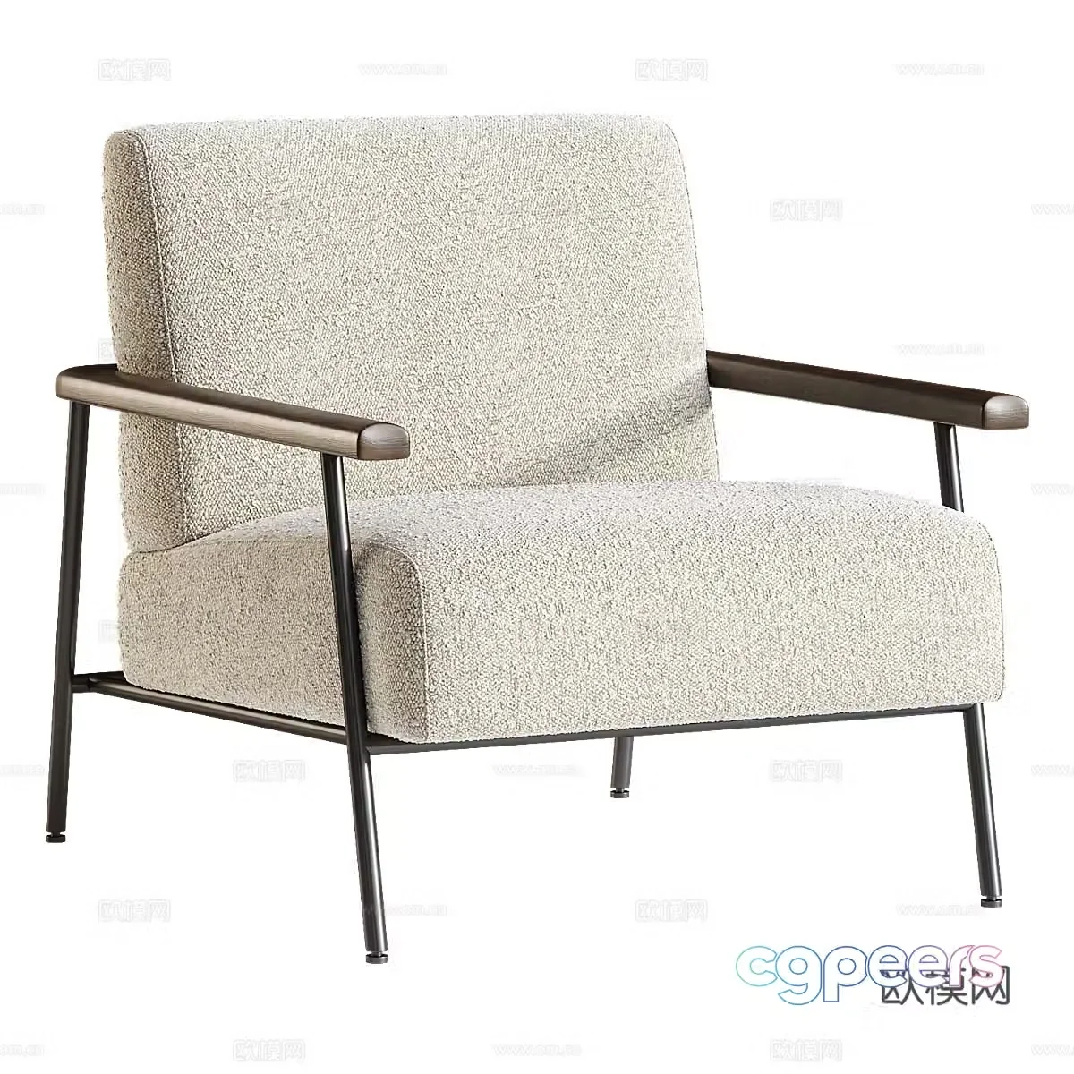 New Chinese style light luxury fabric armchair 3D model