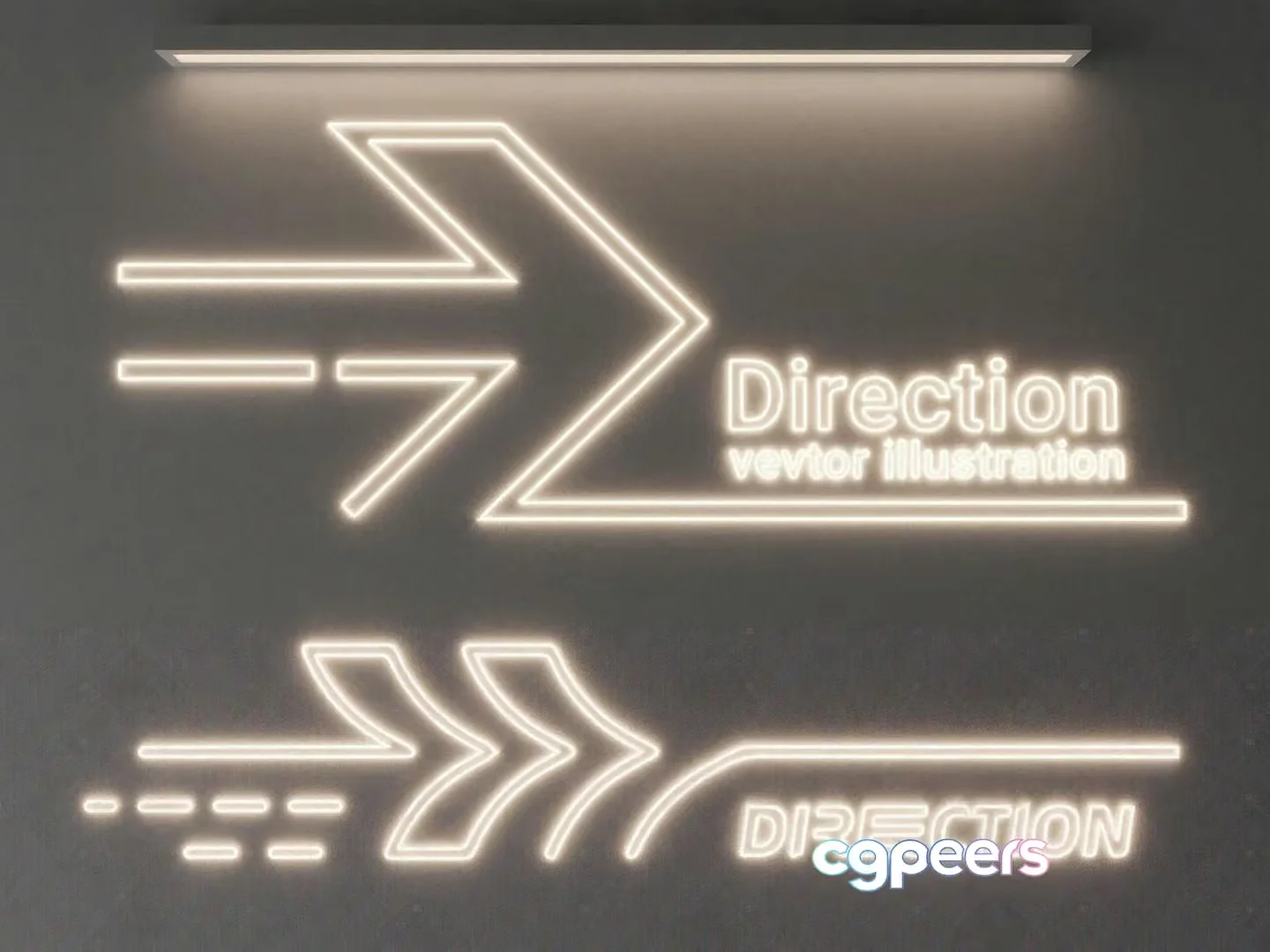 Modern Neon Sign With The Word Direction And An Arrow 3D Model – 11582 – VRAY Render