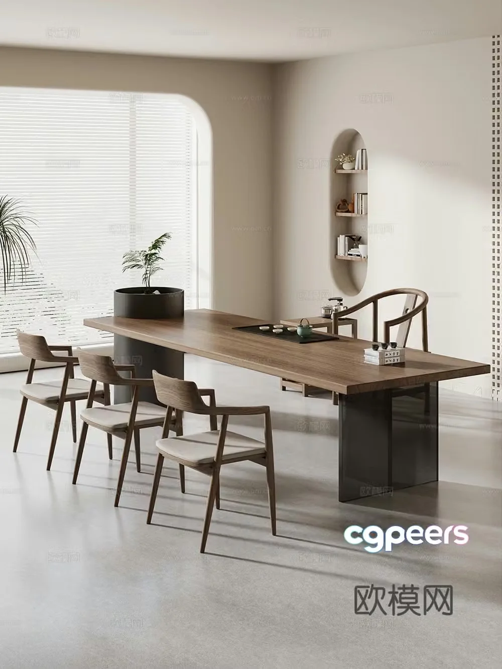 Creamy large plate table tea table and chair combination tea table tea table tea room tea table balcony tea table 3D model