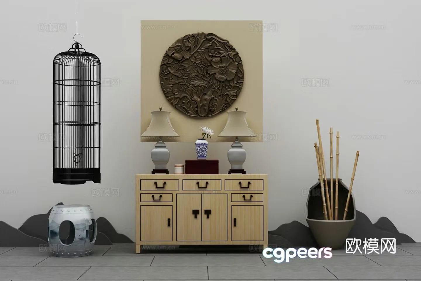 New Chinese style decorative cabinet 3D model