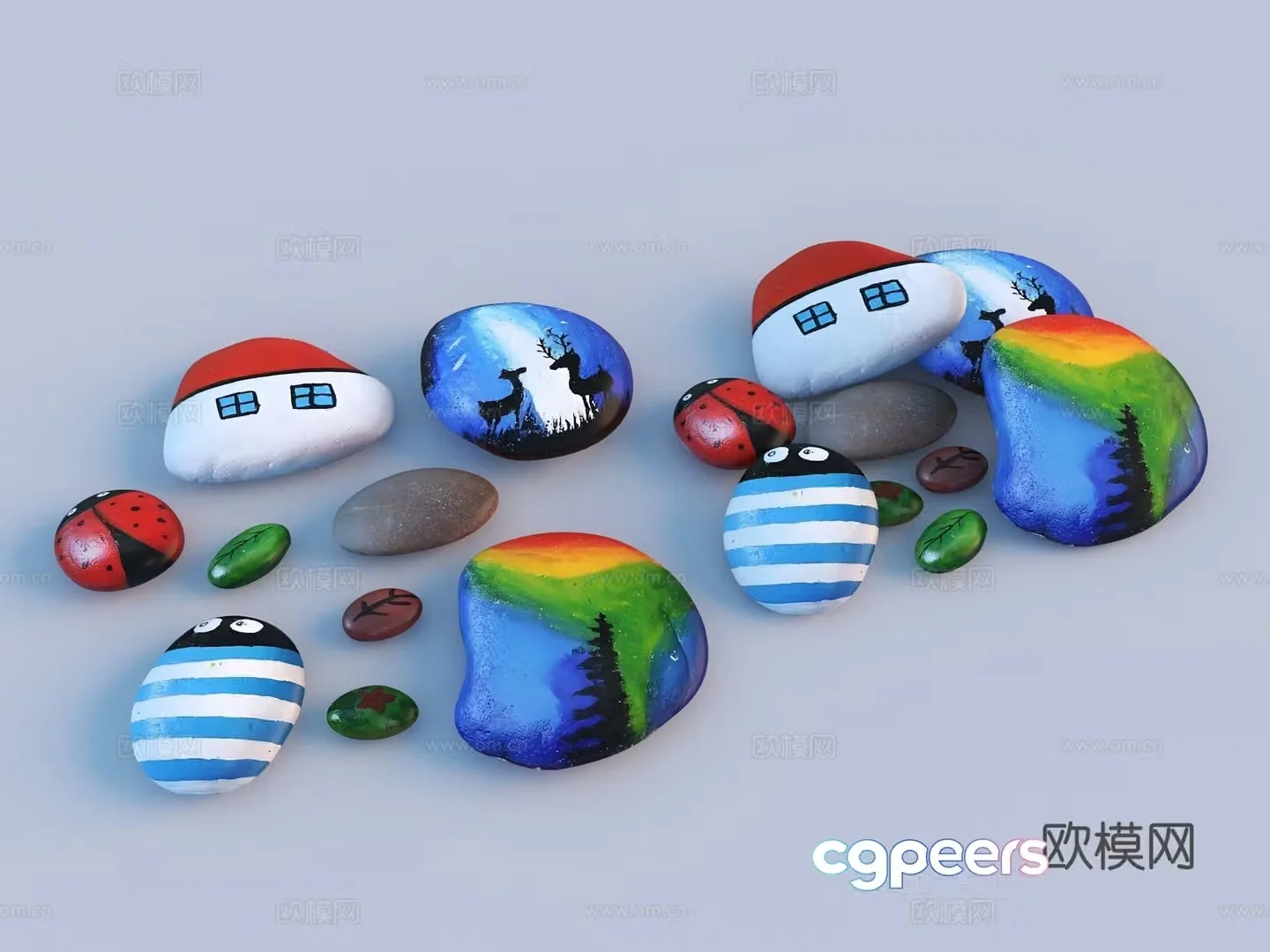 Modern painted pebbles Pebble Painted stones Stream stone painting 3d model