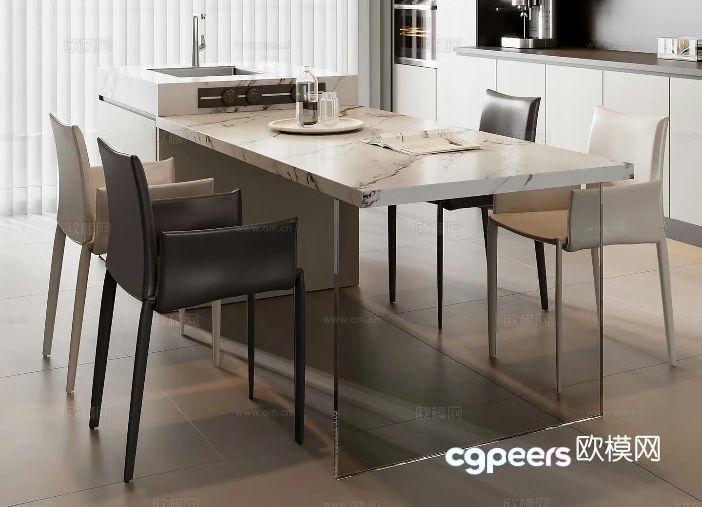 Modern dining table and chair combination 3D model