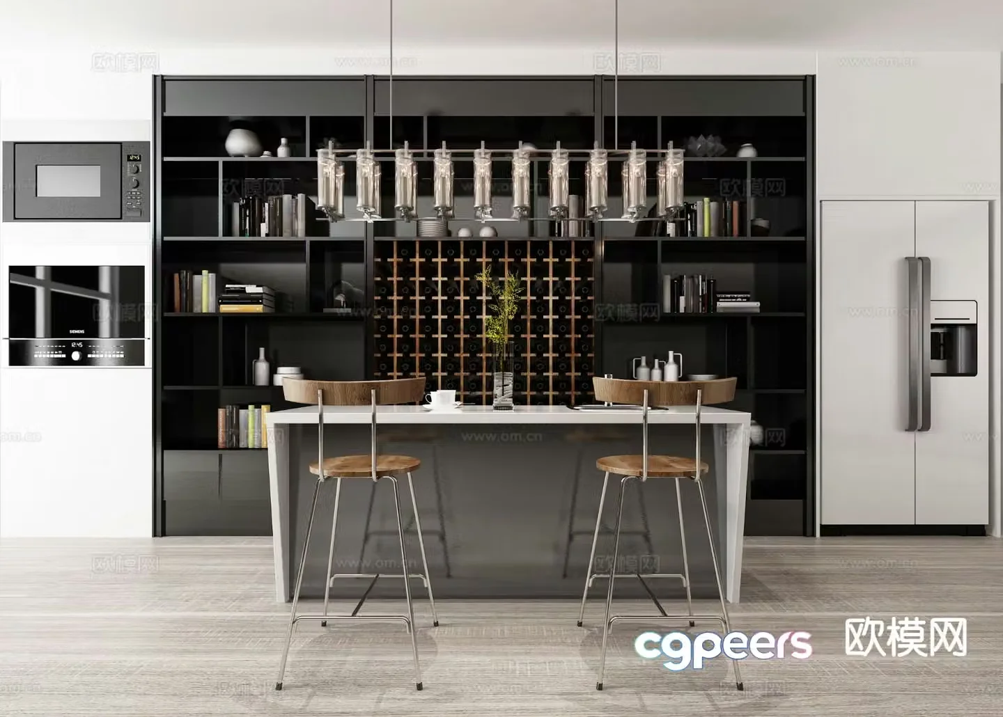 Modern bar counter bar chair bar cabinet 3d model