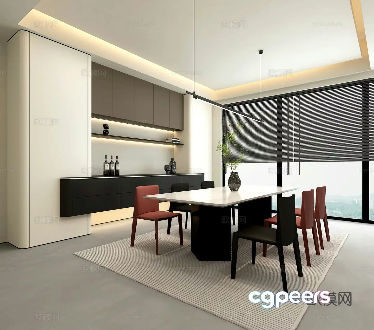 Modern restaurant combination dining table semi-open wine cabinet 3d model