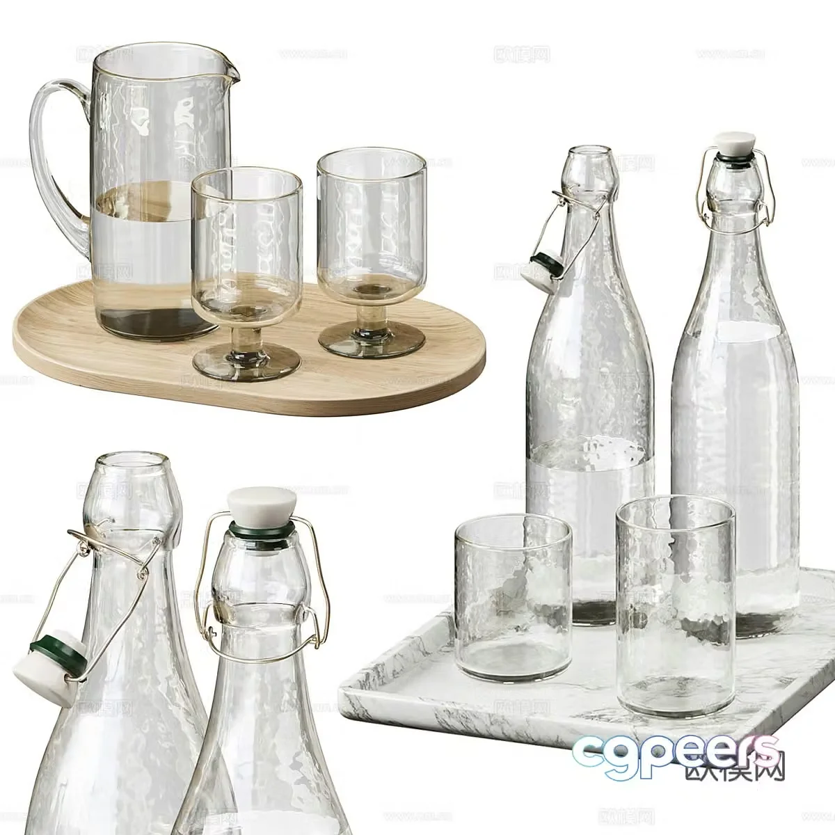 Modern glass tea set 3d model