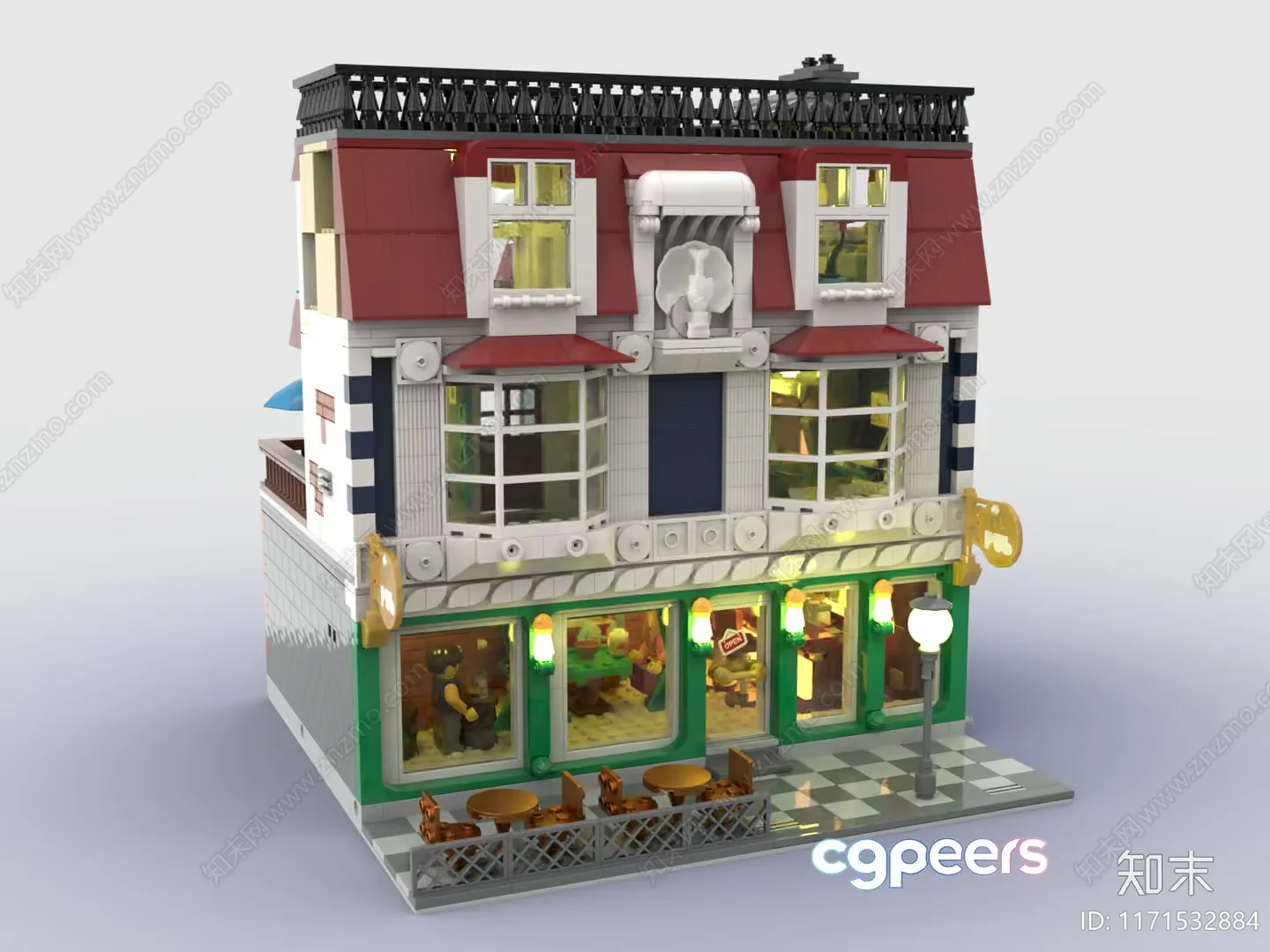 A Building With A Red Roof 3D Model – 8986 – VRAY Render