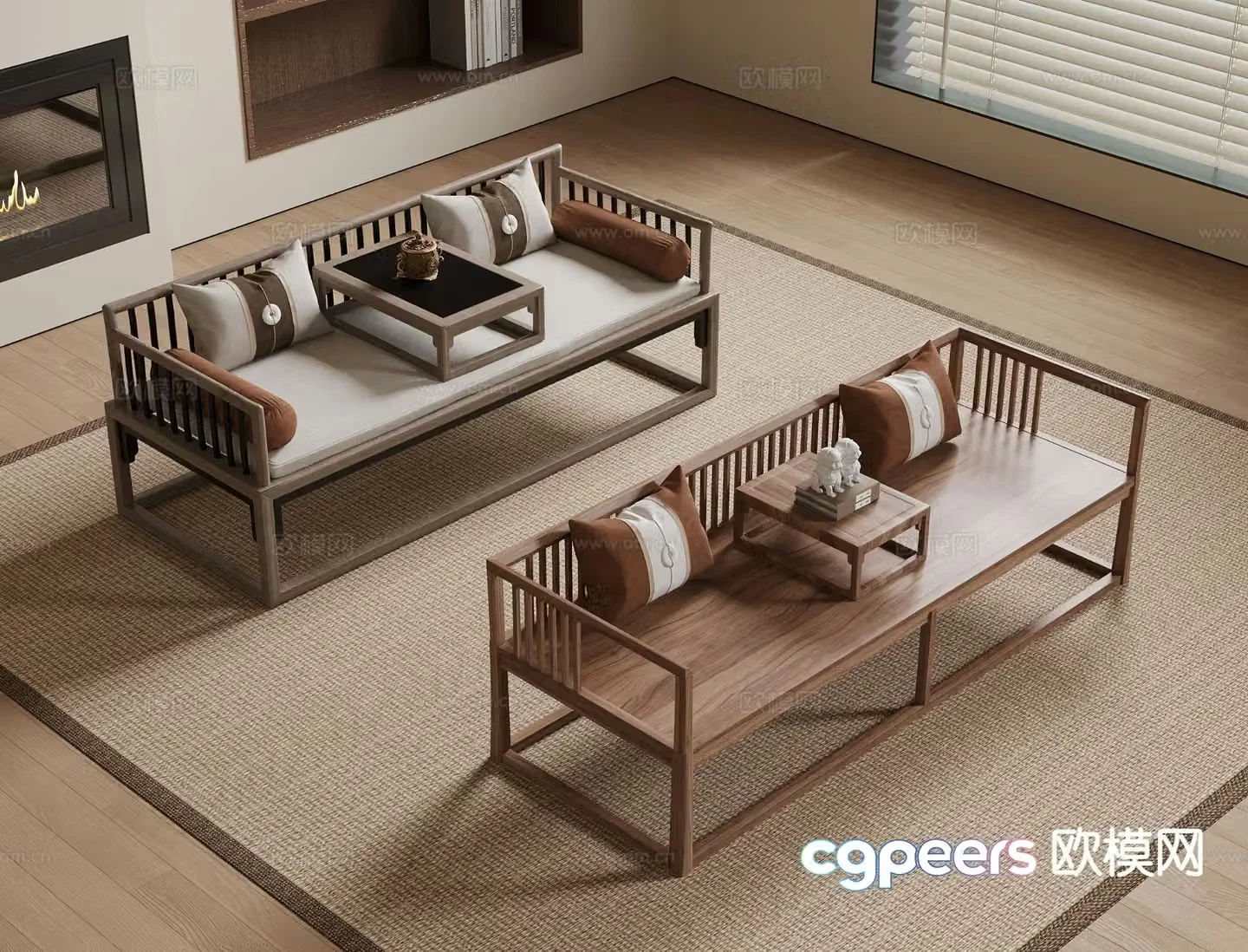 New Chinese style Luohan bed Luohan collapse 3D model
