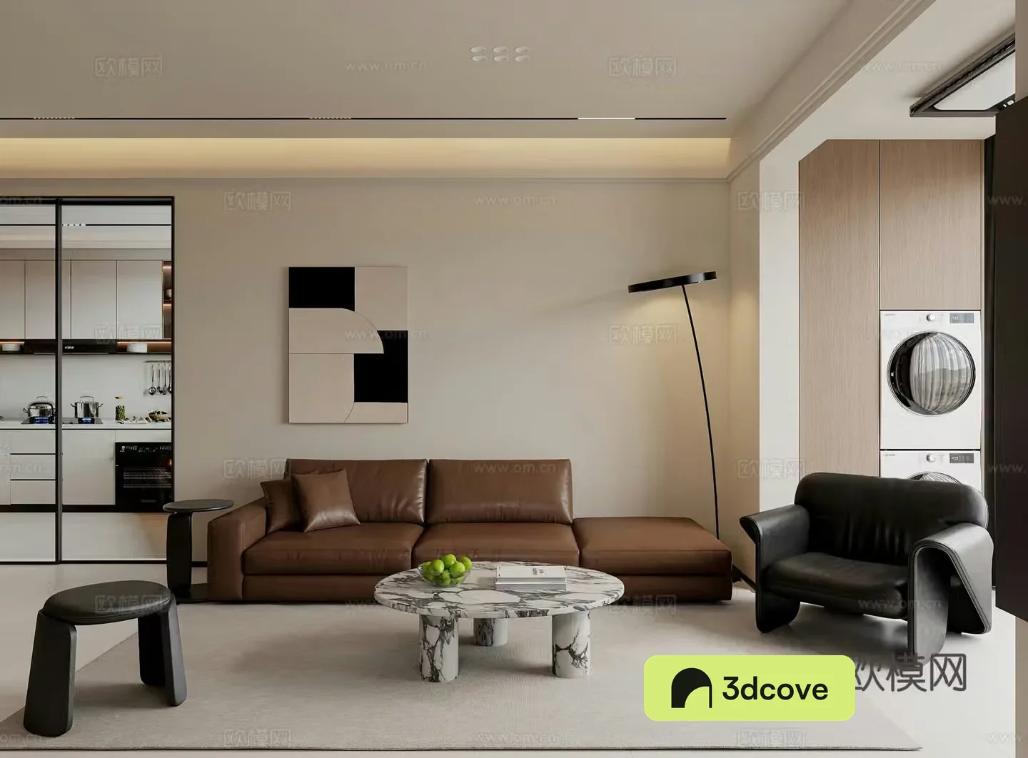 Modern living room Combination sofa Floor lamp Leisure chair Washing machine Light luxury Modern living and dining room