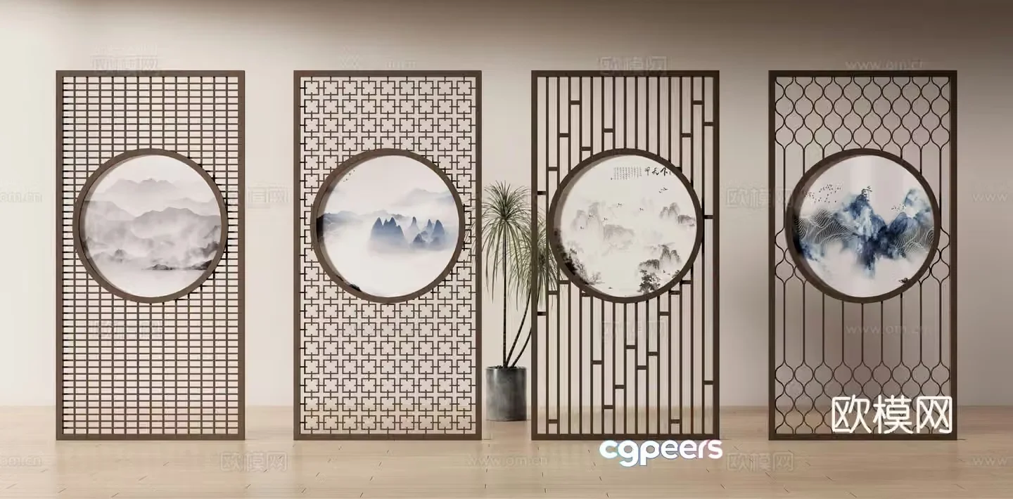 New Chinese style landscape screen 3D model