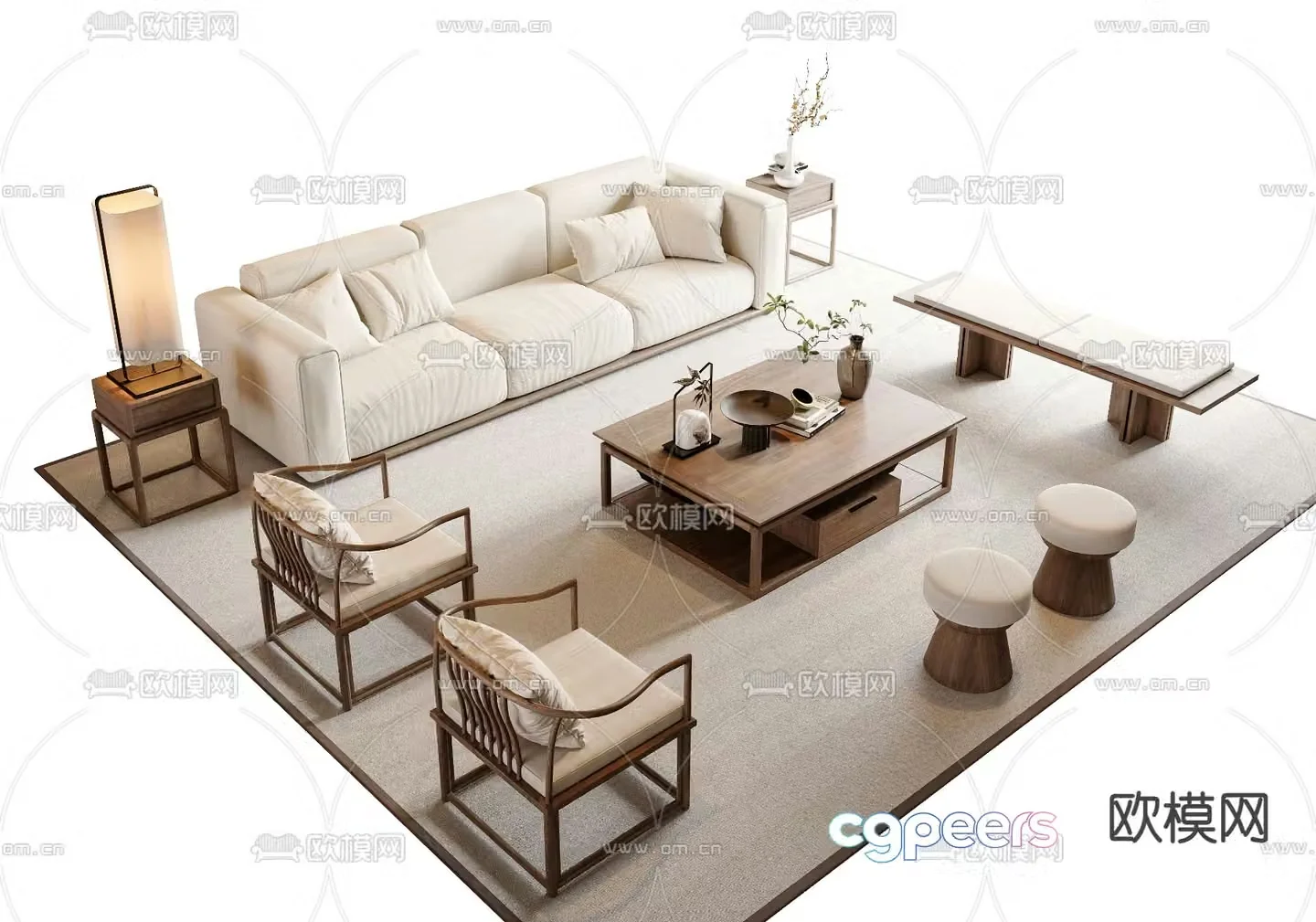 New Chinese style sofa coffee table combination leisure sofa 3d model