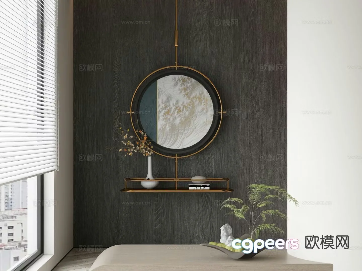 New Chinese style decorative painting round hanging ornament 3D model