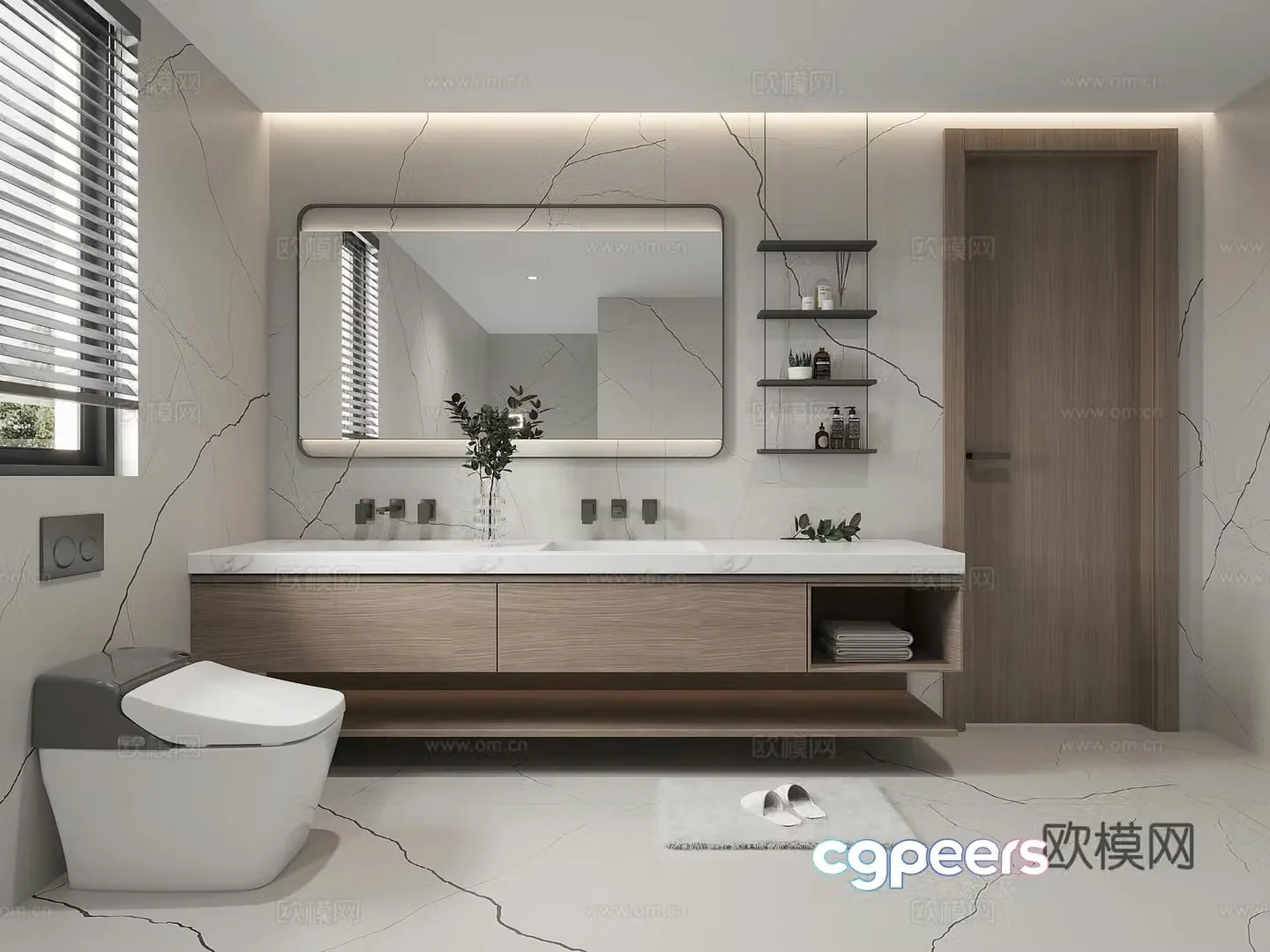 Modern minimalist bathroom dry and wet bathroom 3D model